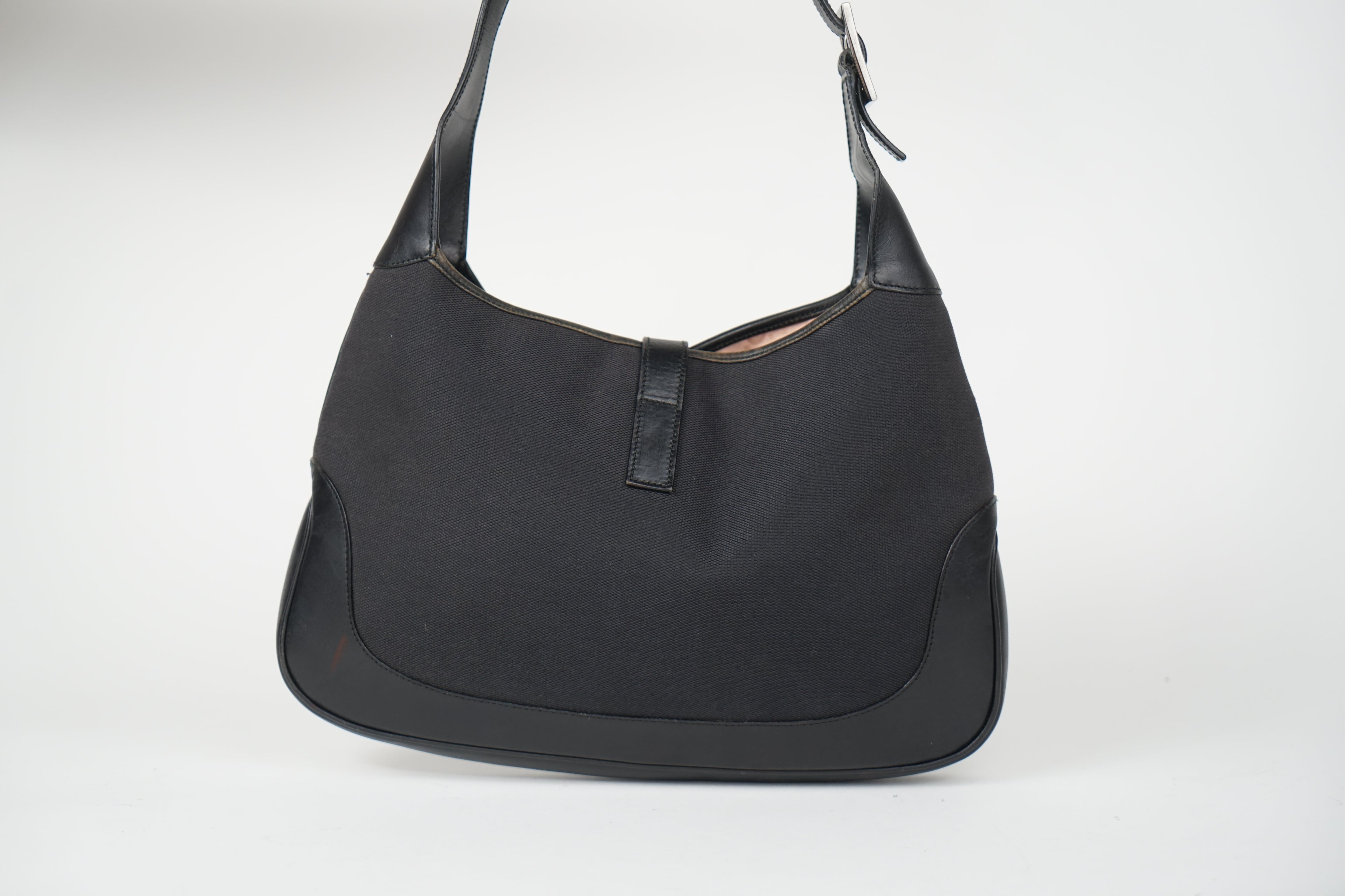 Vintage Gucci Black Leather and Canvas Jackie Bag