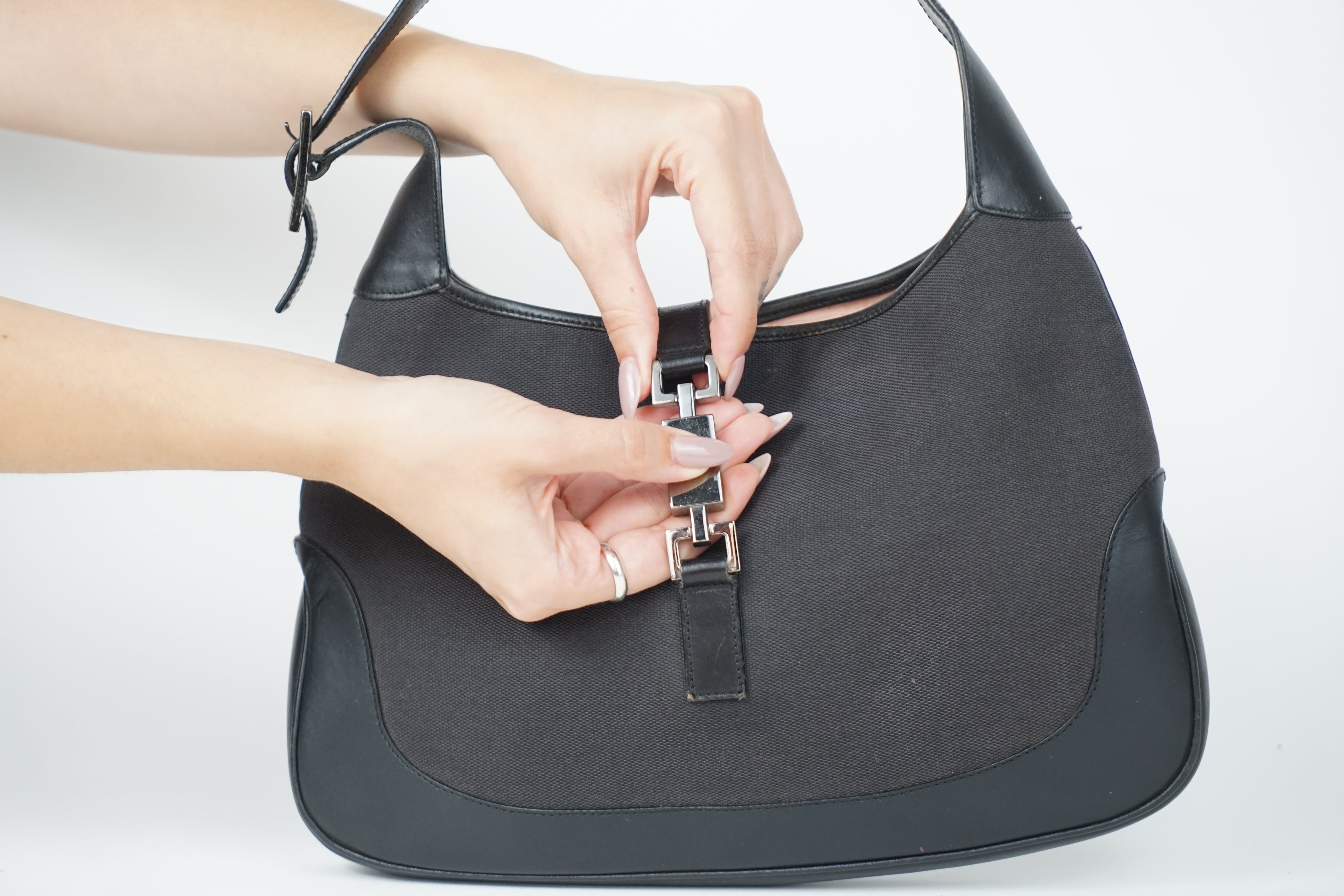 Vintage Gucci Black Leather and Canvas Jackie Bag