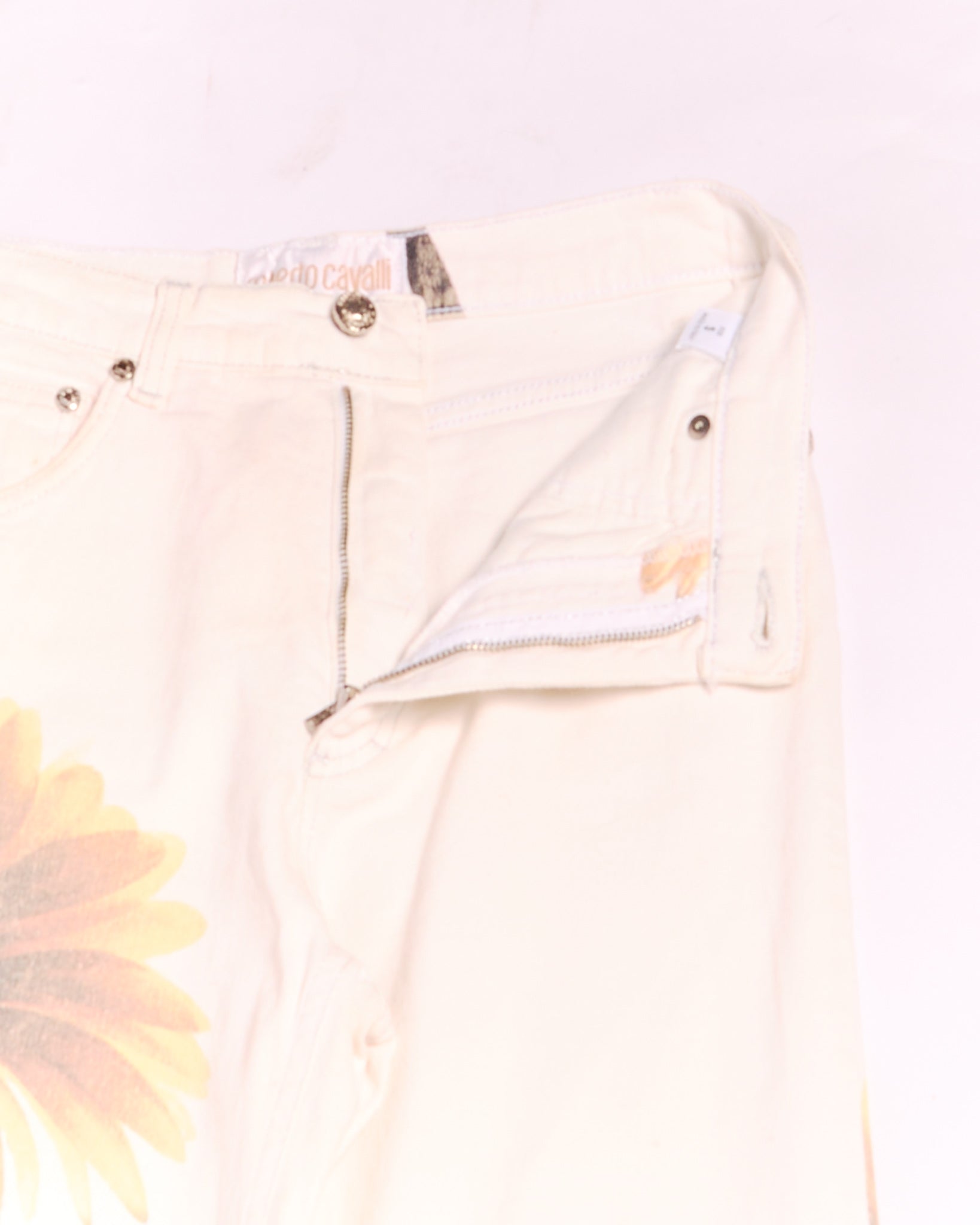 90's Roberto Cavalli White Daisy Print Jeans