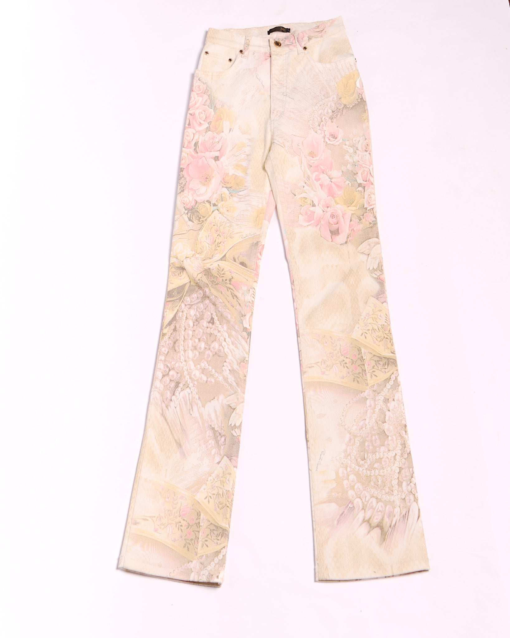 90's Roberto Cavalli Cherub Floral Print Jeans Size XS W24
