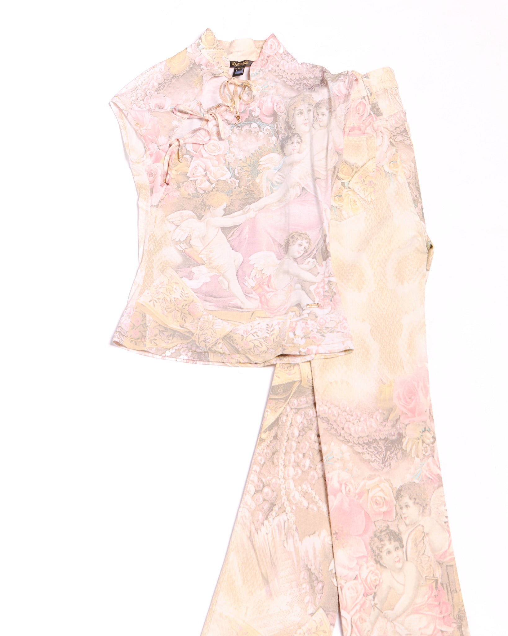 90's Roberto Cavalli Cherub Floral Print Top Size Size XS