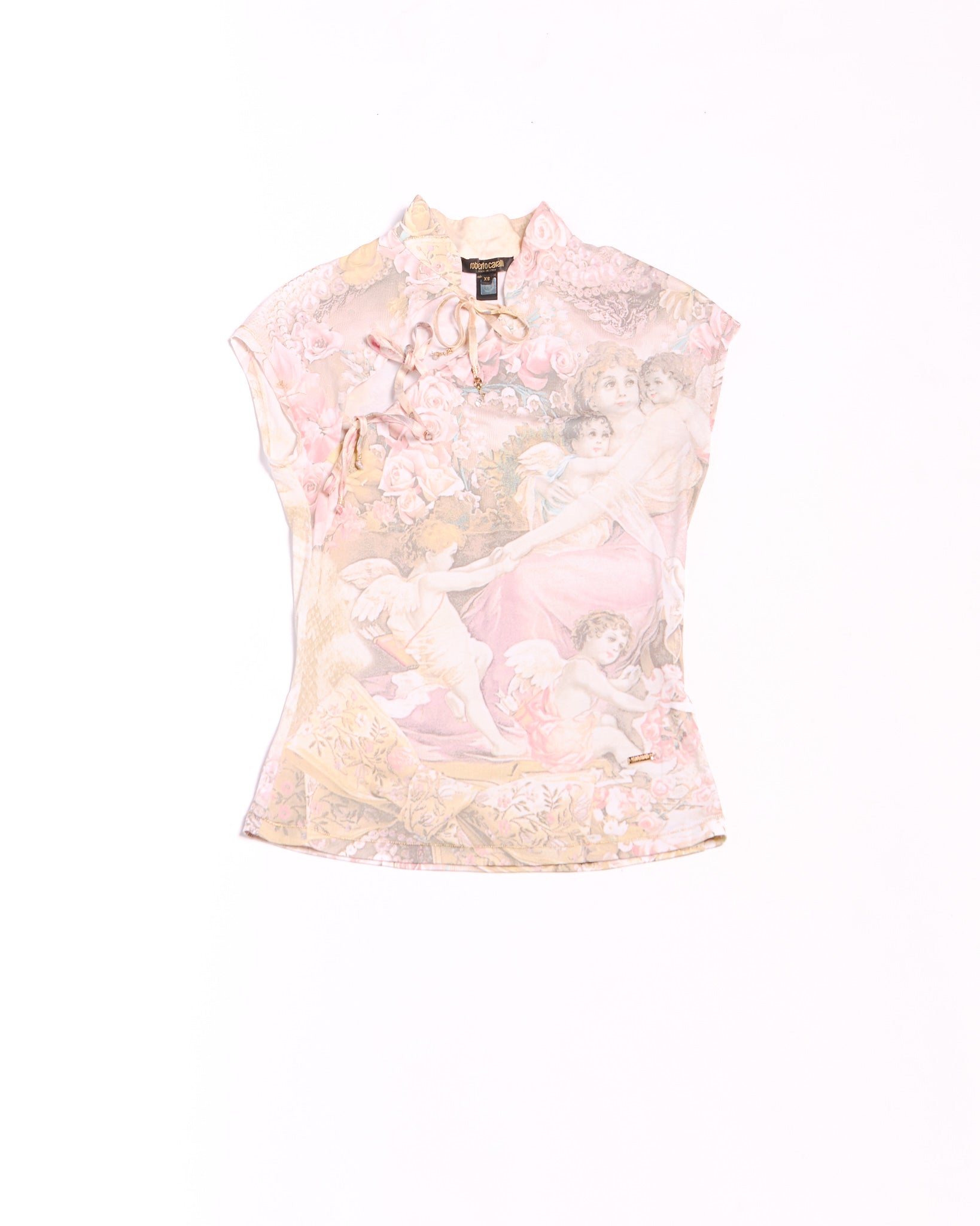 90's Roberto Cavalli Cherub Floral Print Top Size Size XS