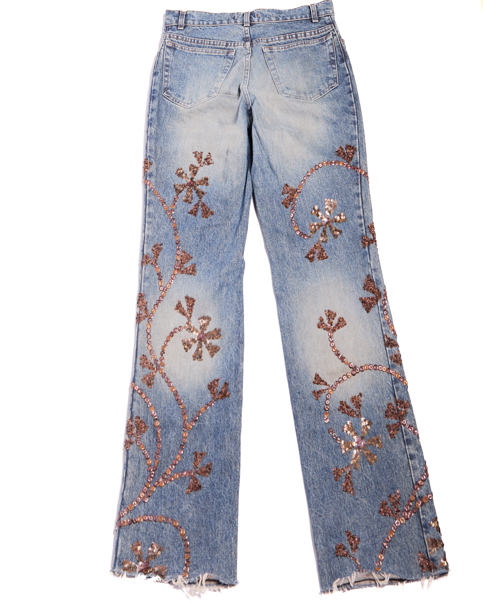 Roberto Cavalli Floral Sequin Denim Jeans Size L W32
