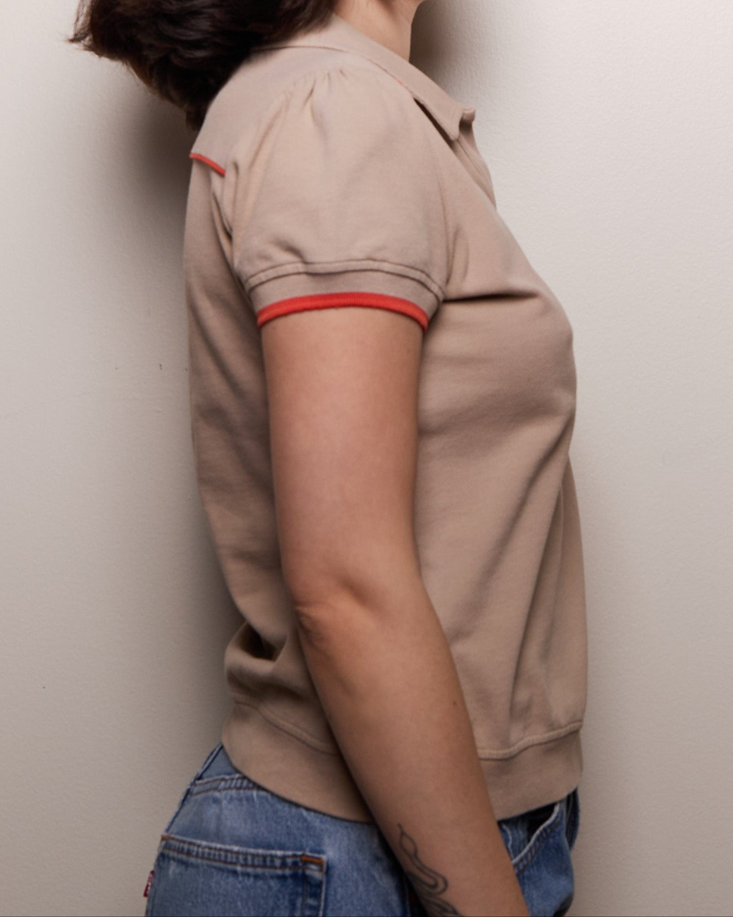 Celine Beige Cotton Logo Polo T-Shirt