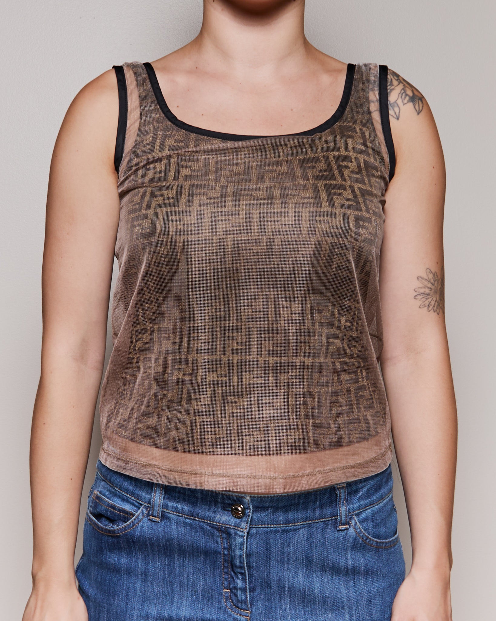 90's Fendi Mesh Sleeveless Logo Tank Top