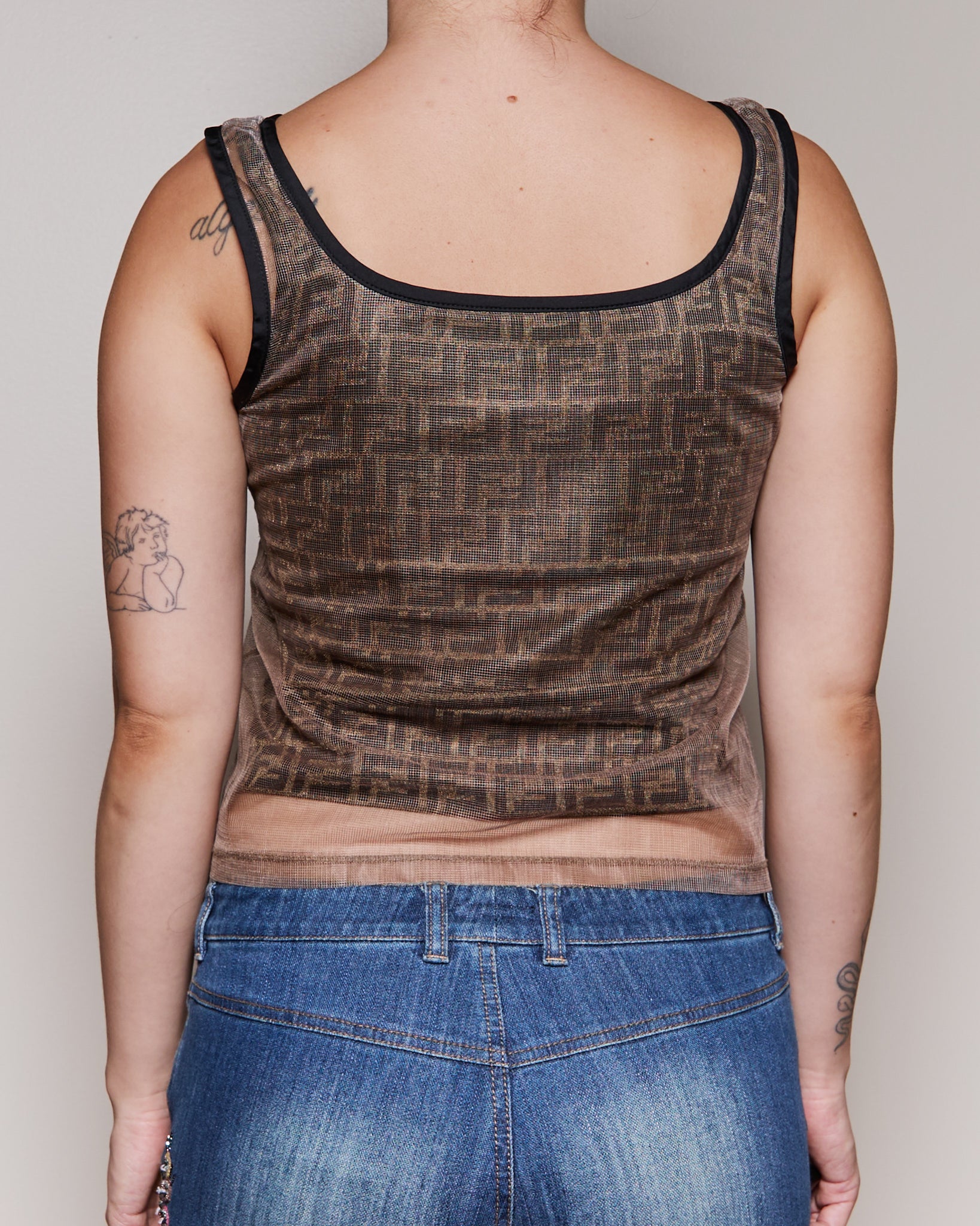 90's Fendi Mesh Sleeveless Logo Tank Top