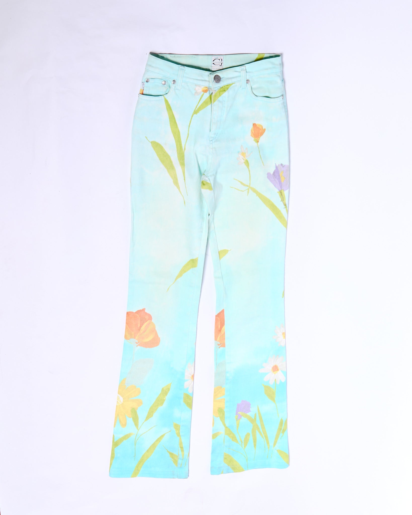 2000's Cavalli Jeans Blue Gradient Floral Jeans Size S W28