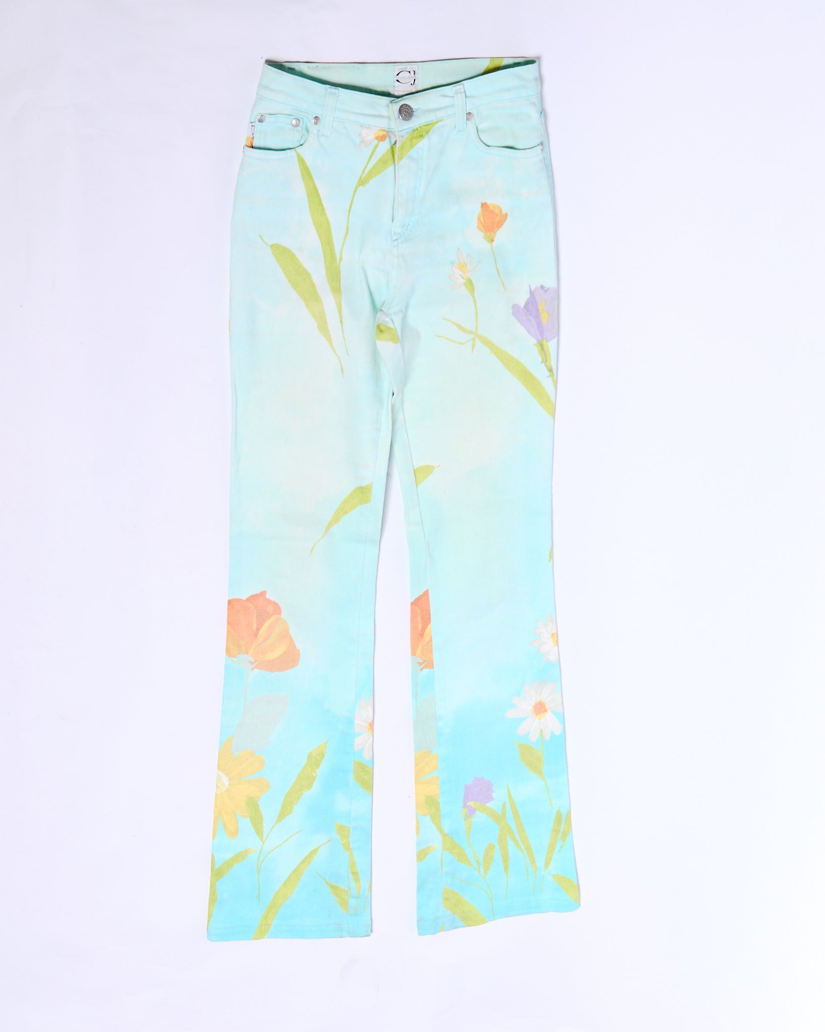 2000's Cavalli Jeans Blue Gradient Floral Jeans Size S W28