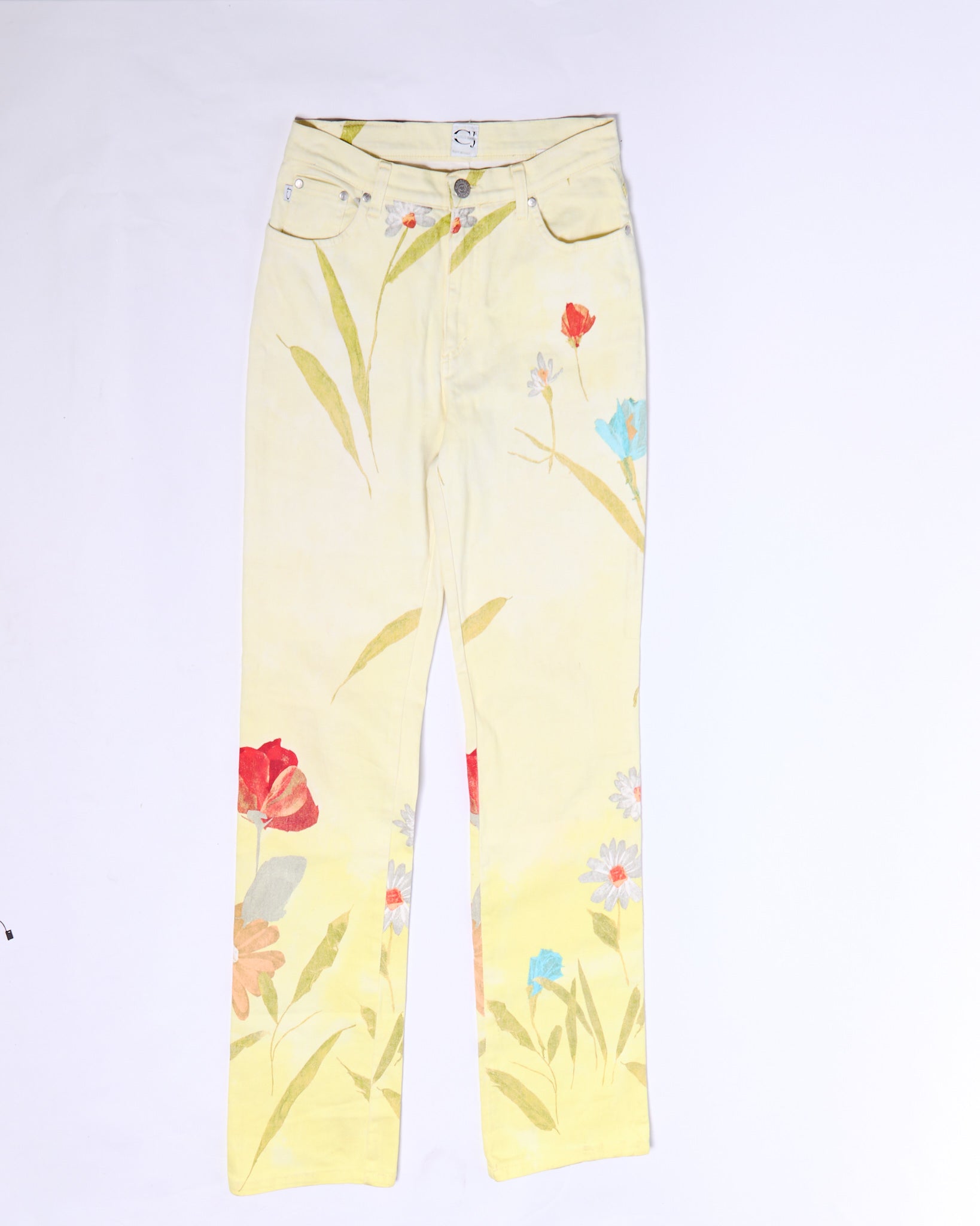2000's Cavalli Jeans Yellow Gradient Floral Print Jeans Size S