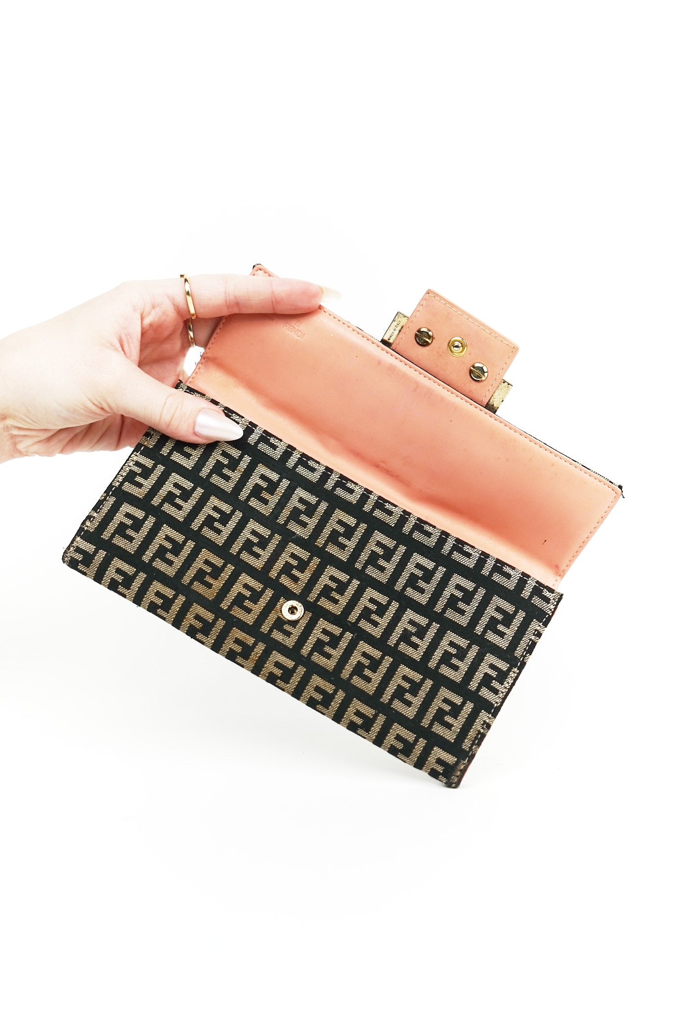 Fendi Black and White Canvas FF Wallet