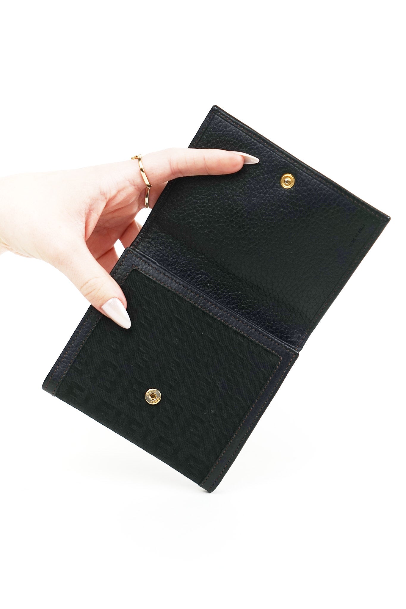 Fendi Black Canvas Charm Detail Wallet