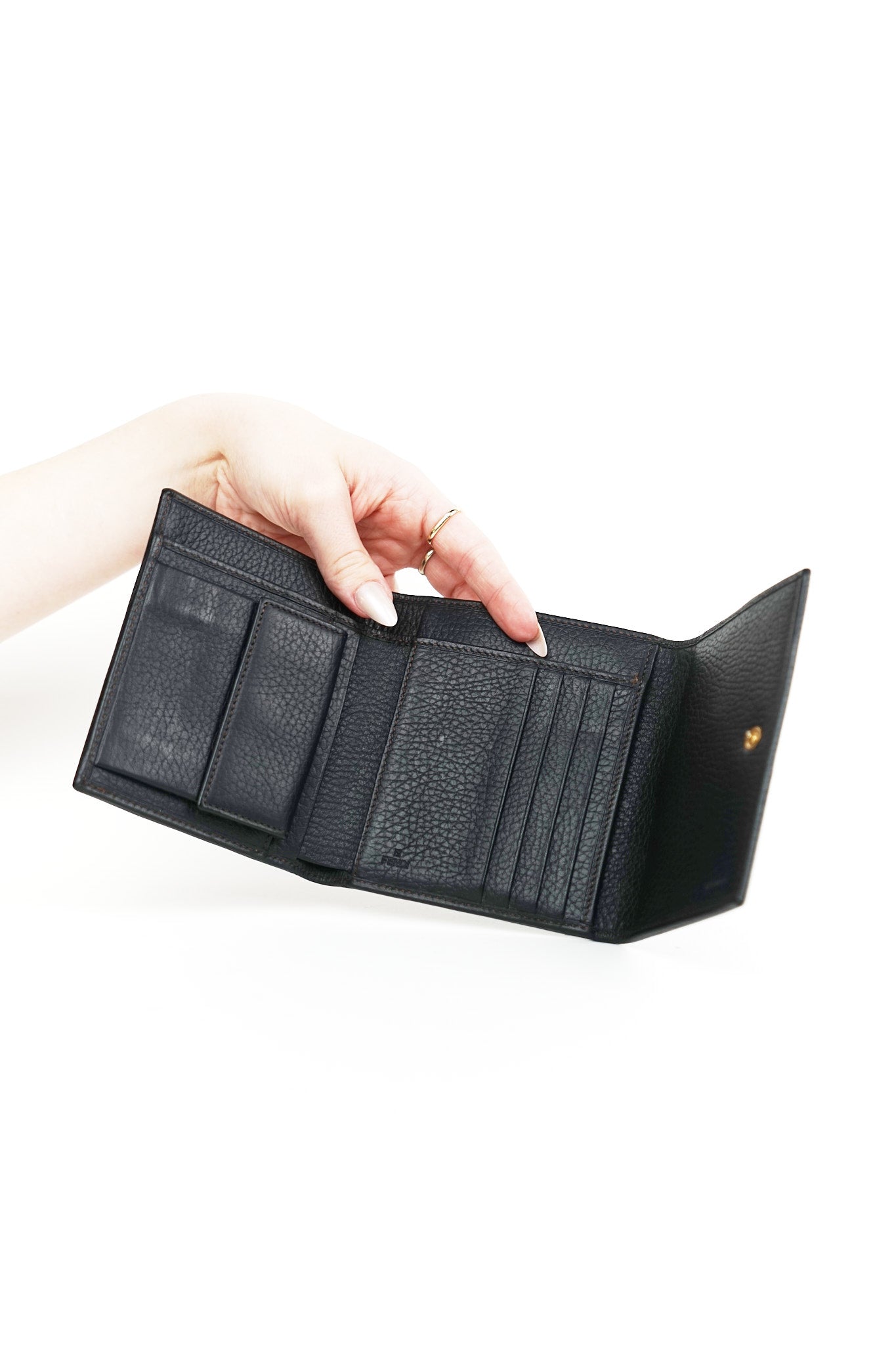 Fendi Black Canvas Charm Detail Wallet