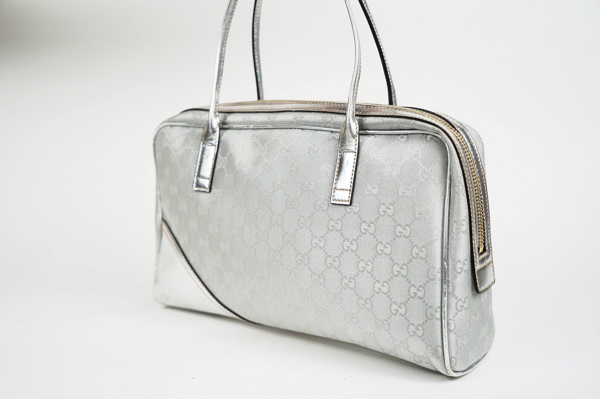 Vintage Silver Gucci New Brit Boston Bag