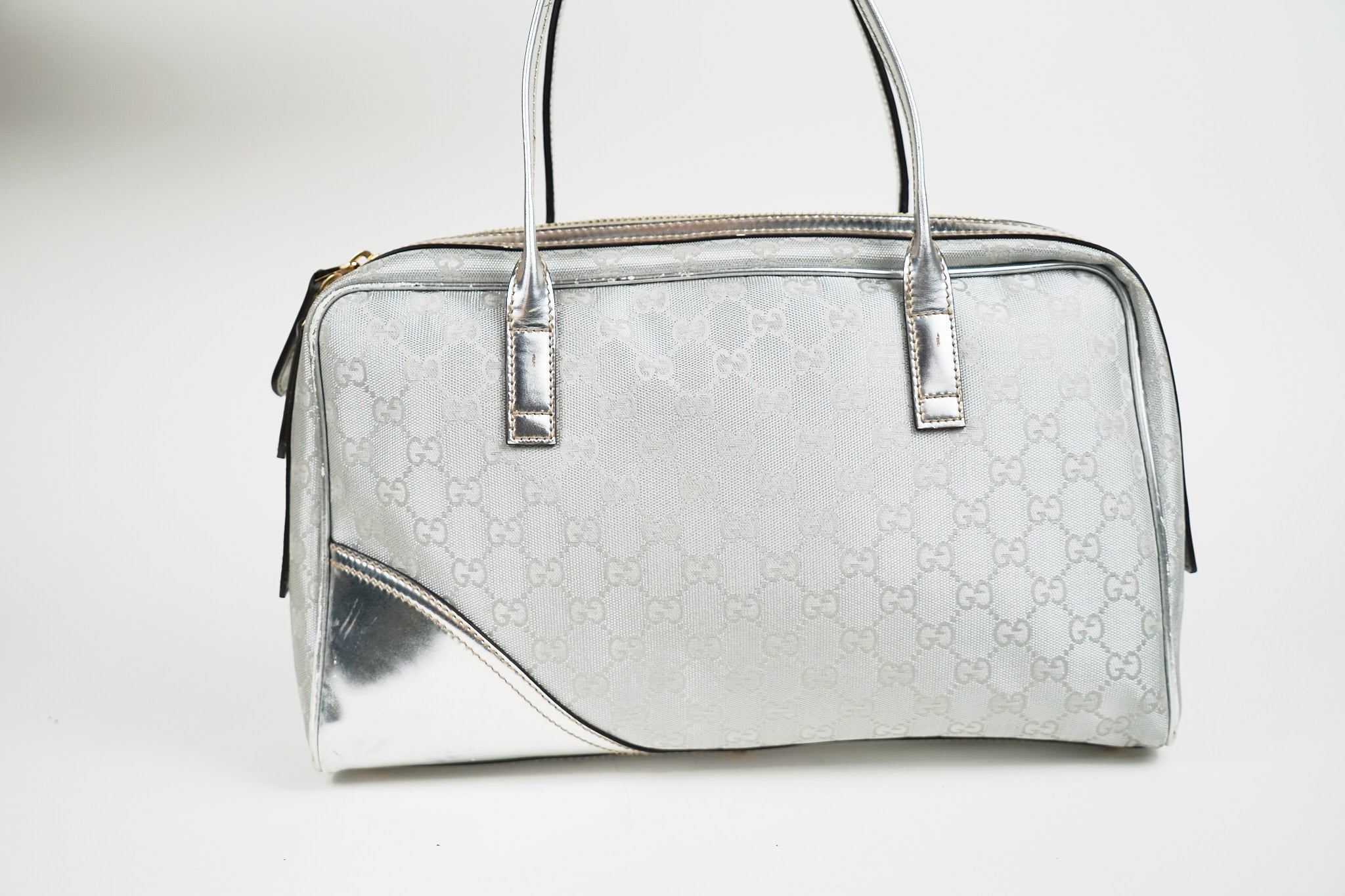 Vintage Silver Gucci New Brit Boston Bag