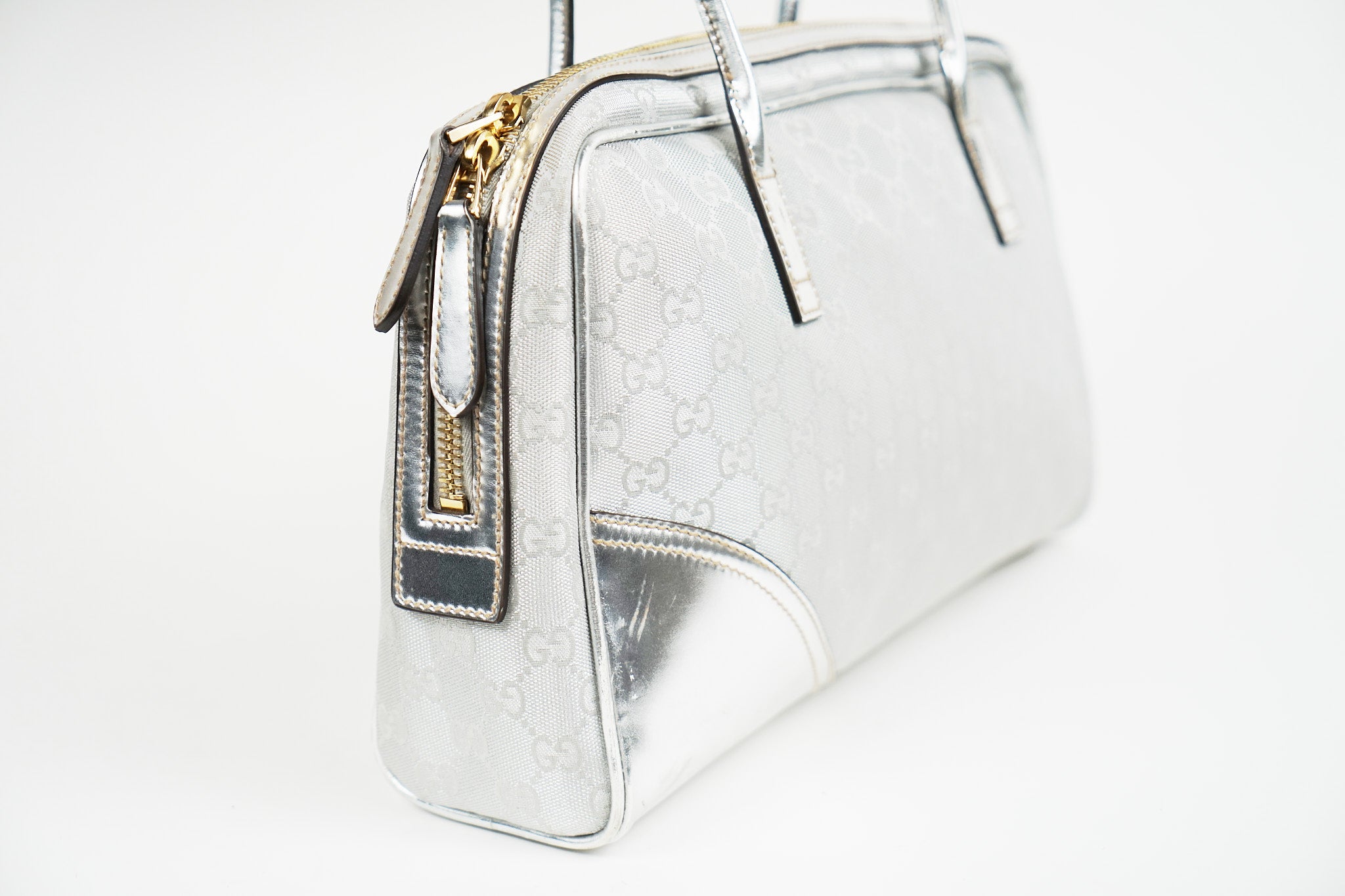 Vintage Silver Gucci New Brit Boston Bag