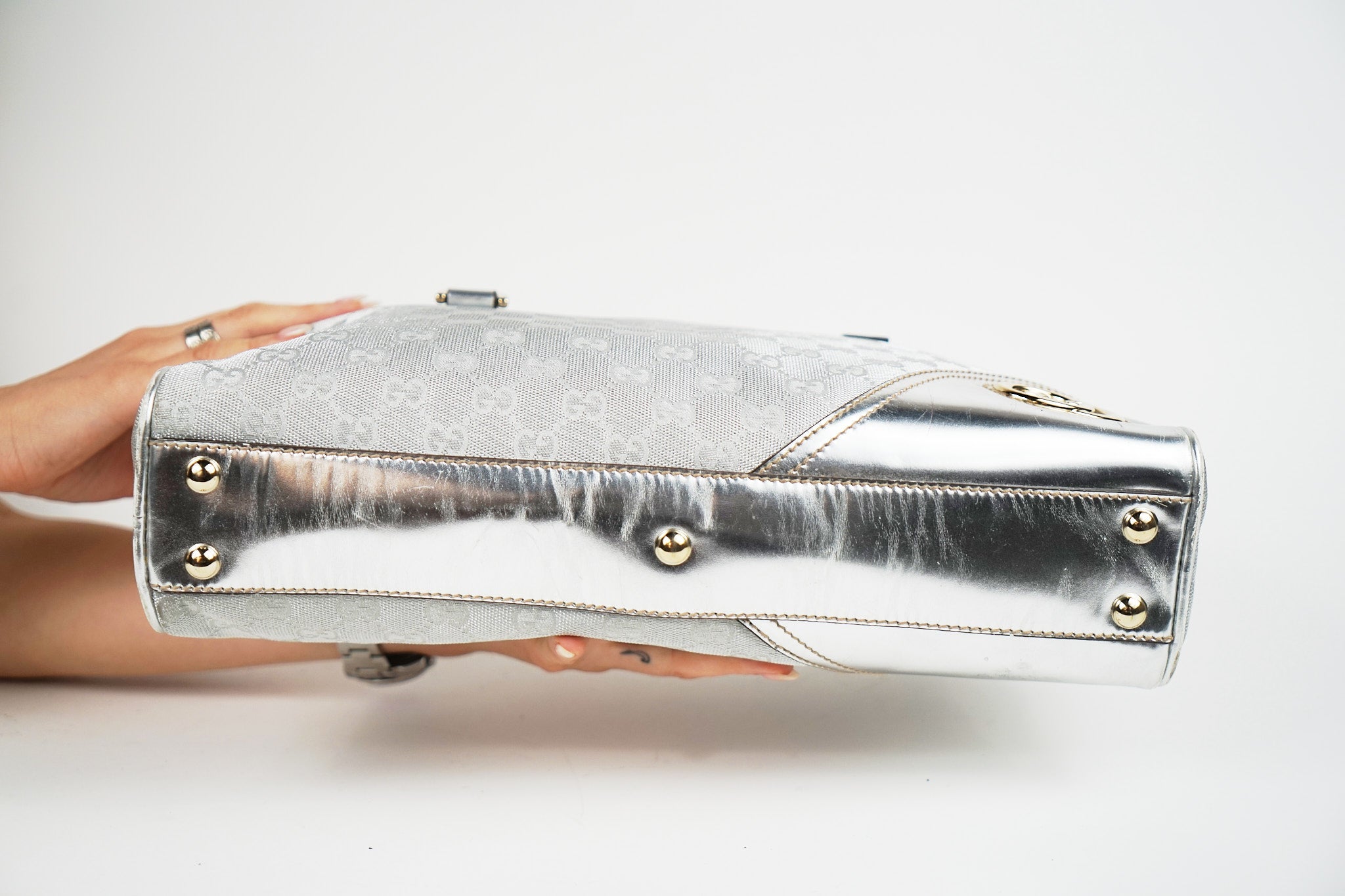Vintage Silver Gucci New Brit Boston Bag