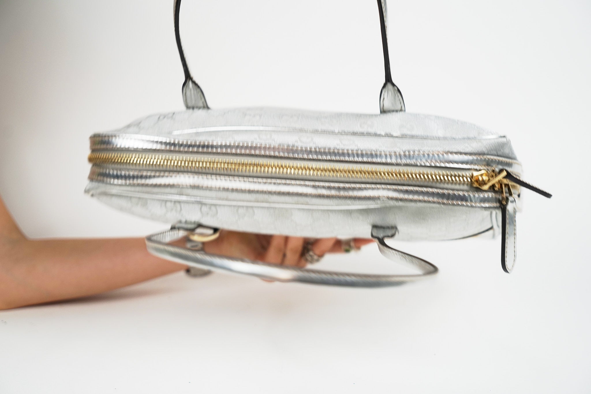 Vintage Silver Gucci New Brit Boston Bag
