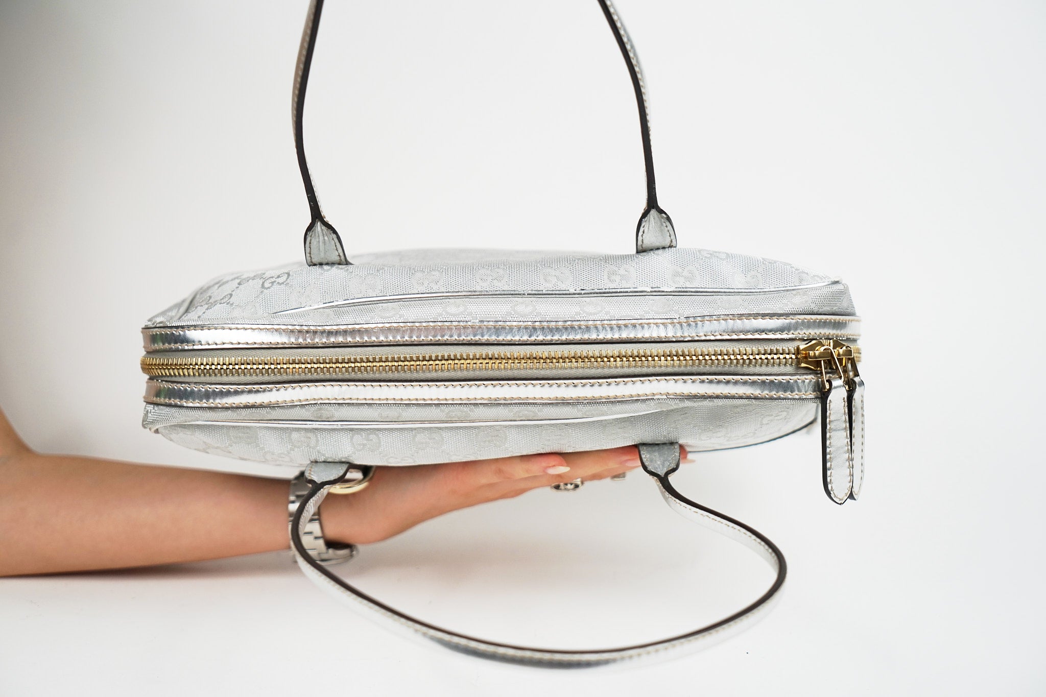 Vintage Silver Gucci New Brit Boston Bag