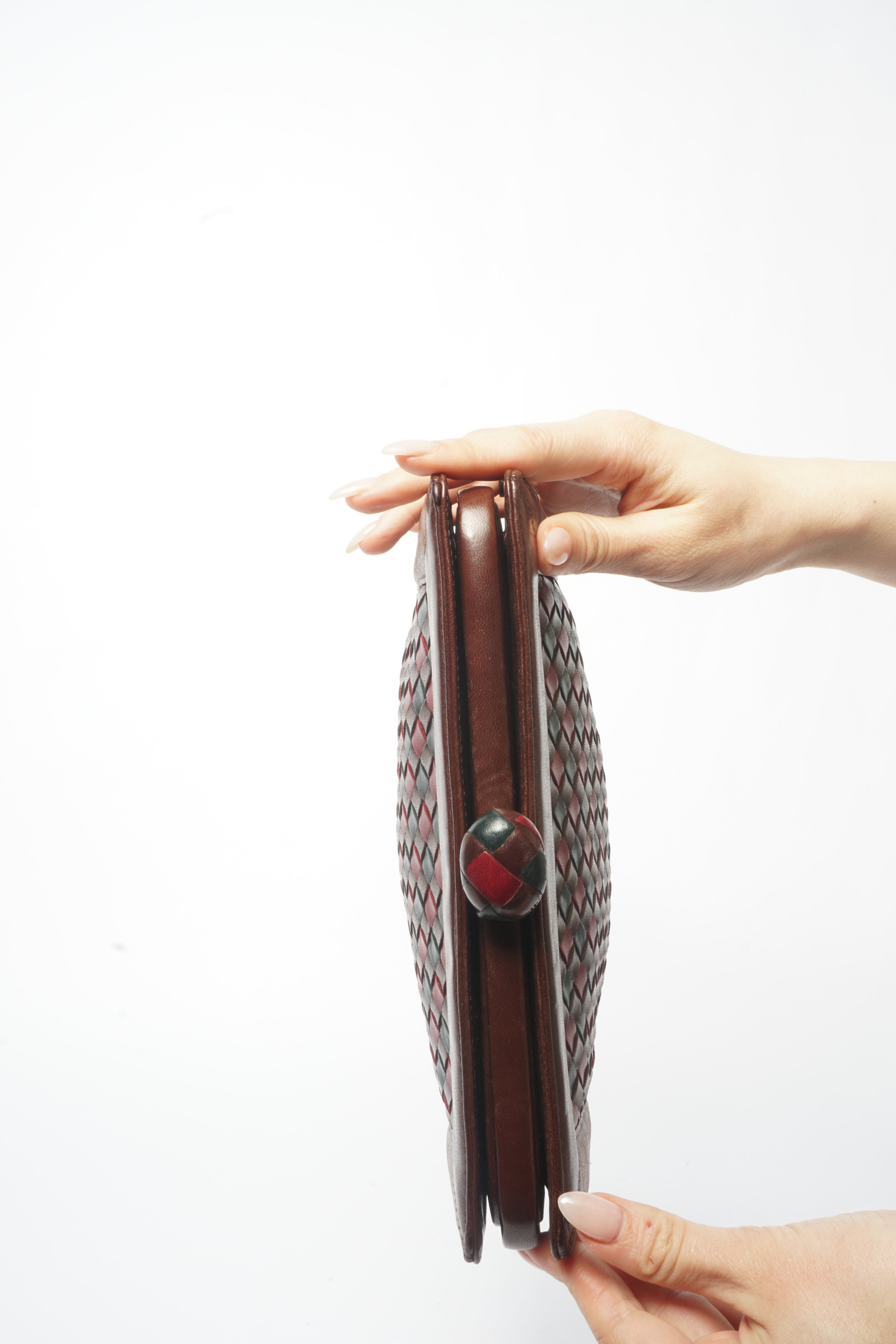 1980's Bottega Veneta Vintage Intrecciato Red & Brown Woven Leather Clutch Bag