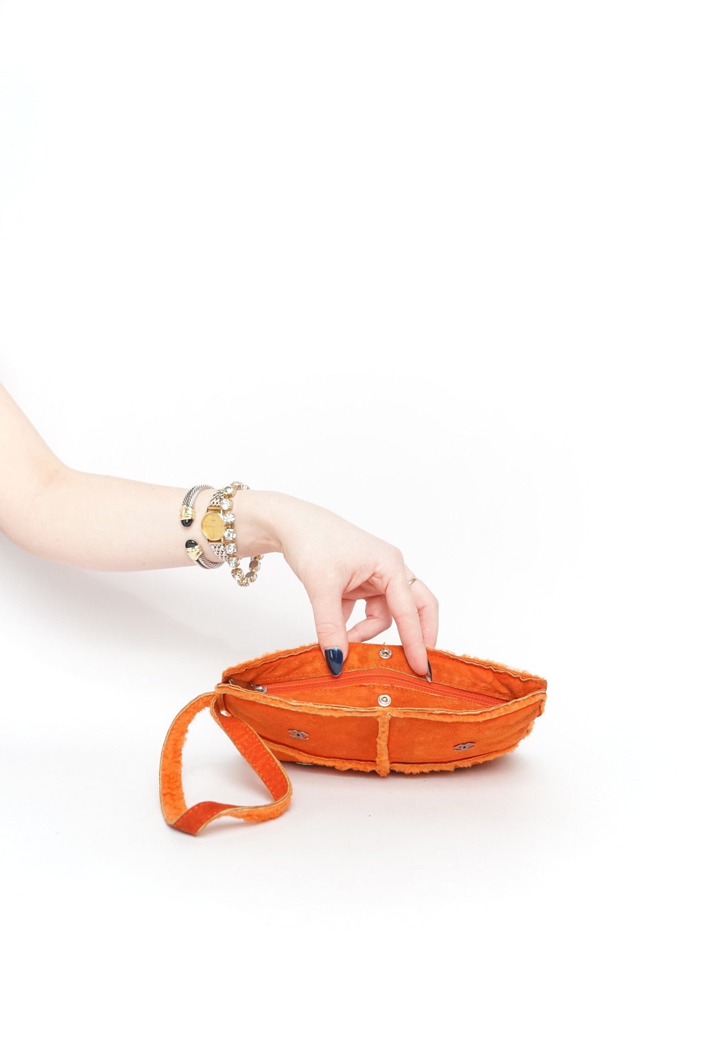 Chanel Mouton Orange Shearling Wristlet