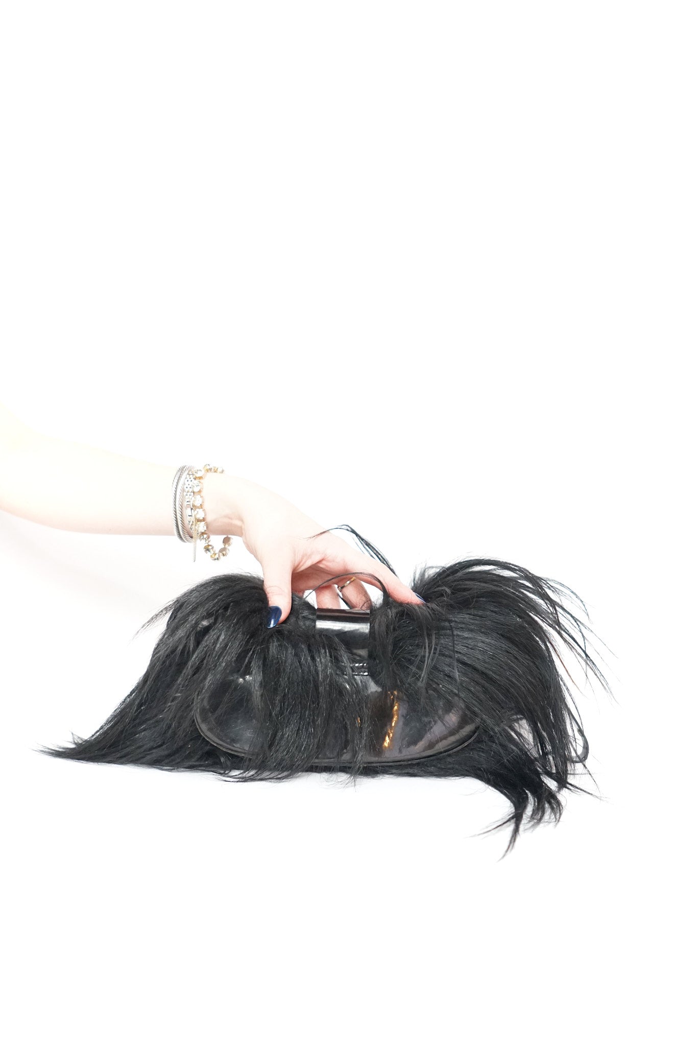 Dior by John Galliano Black Patent/Fur Columbus Clutch