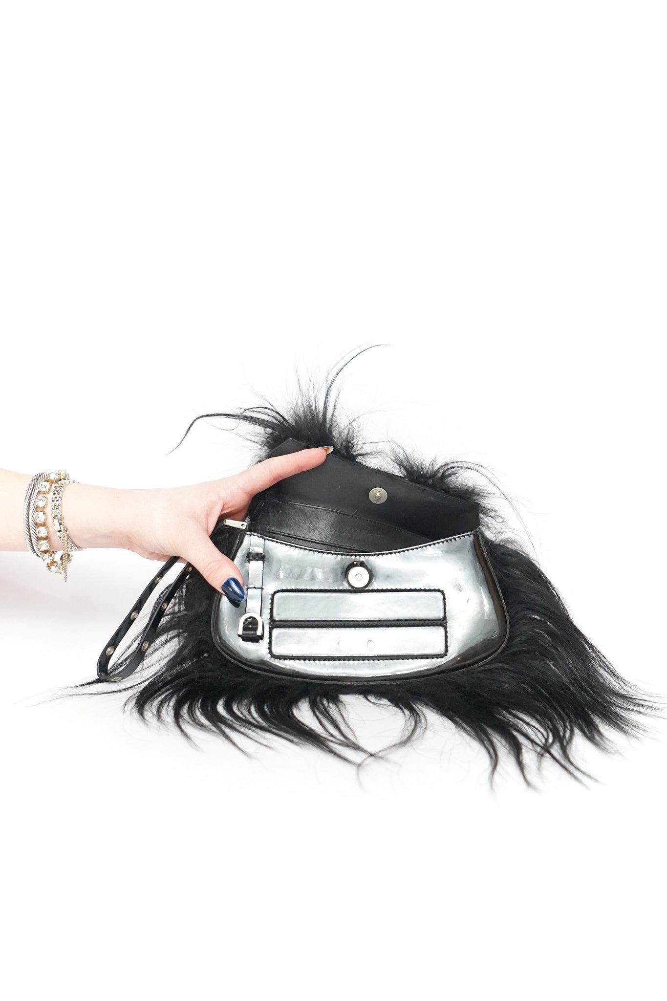 Dior by John Galliano Black Patent/Fur Columbus Clutch