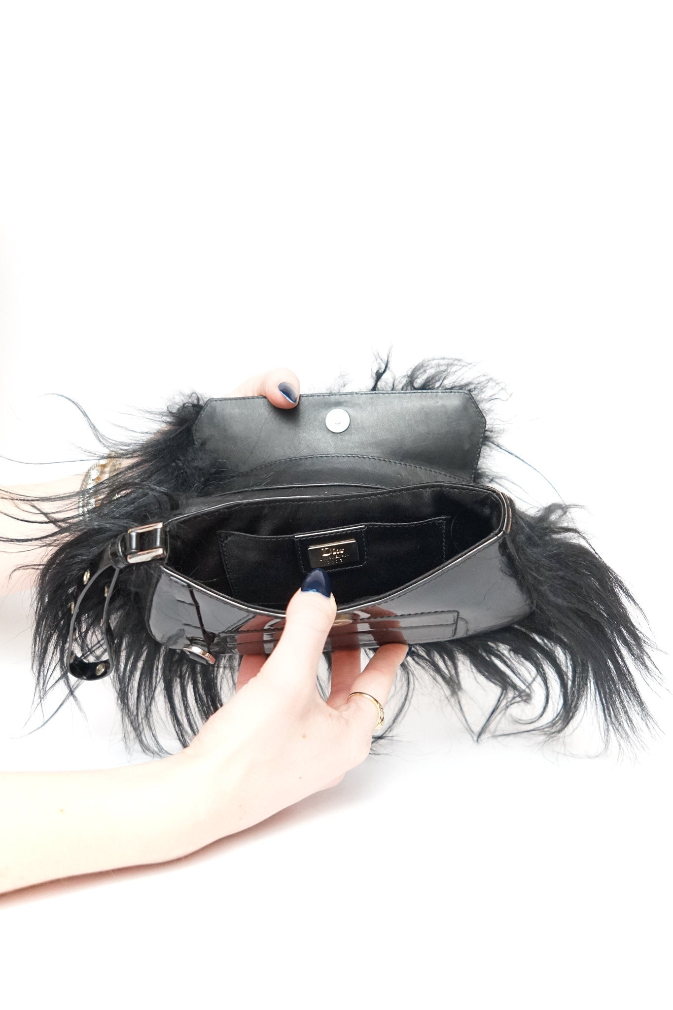 Dior by John Galliano Black Patent/Fur Columbus Clutch