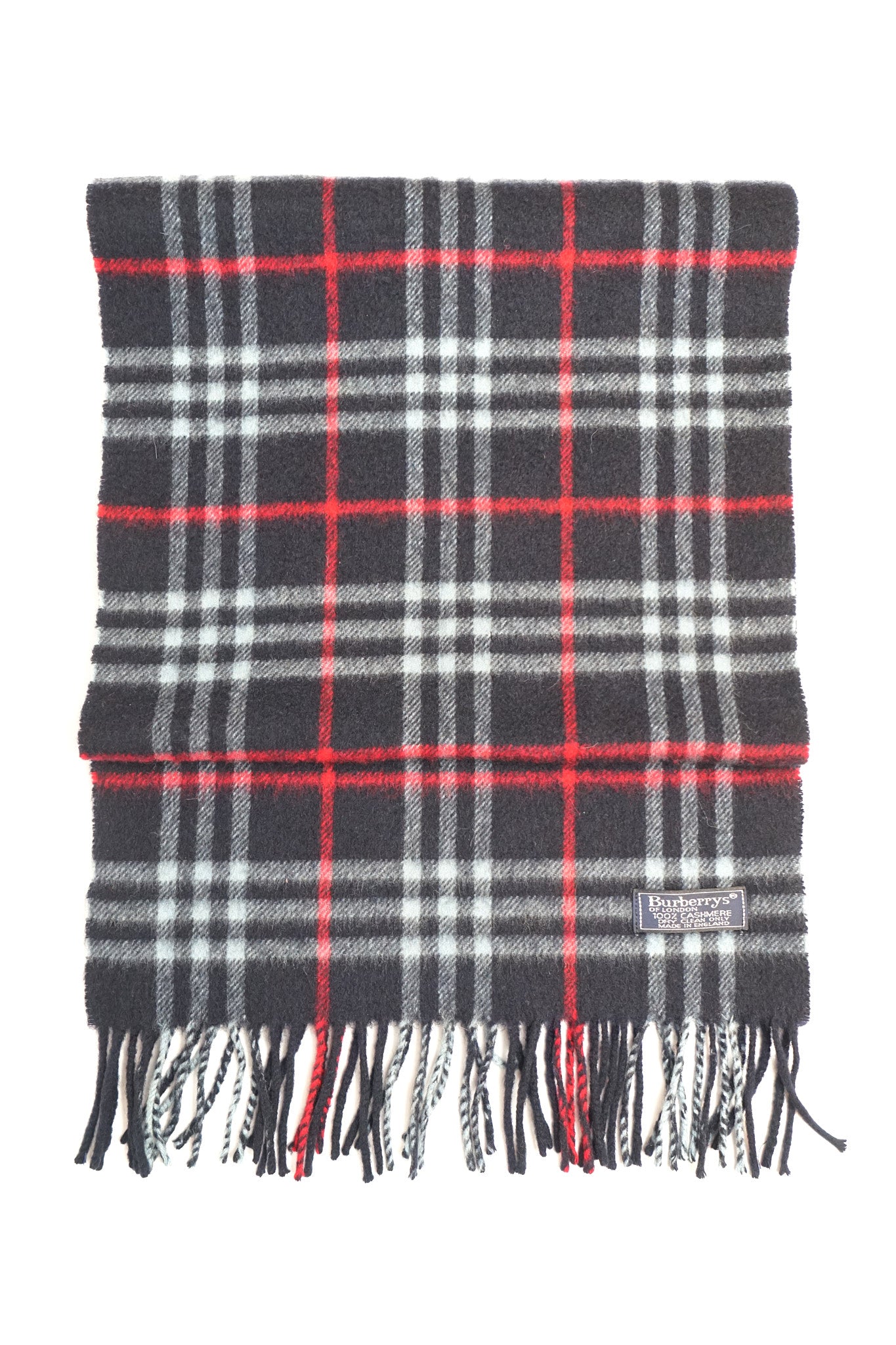 Burberry Navy Tartan Cashmere Scarf