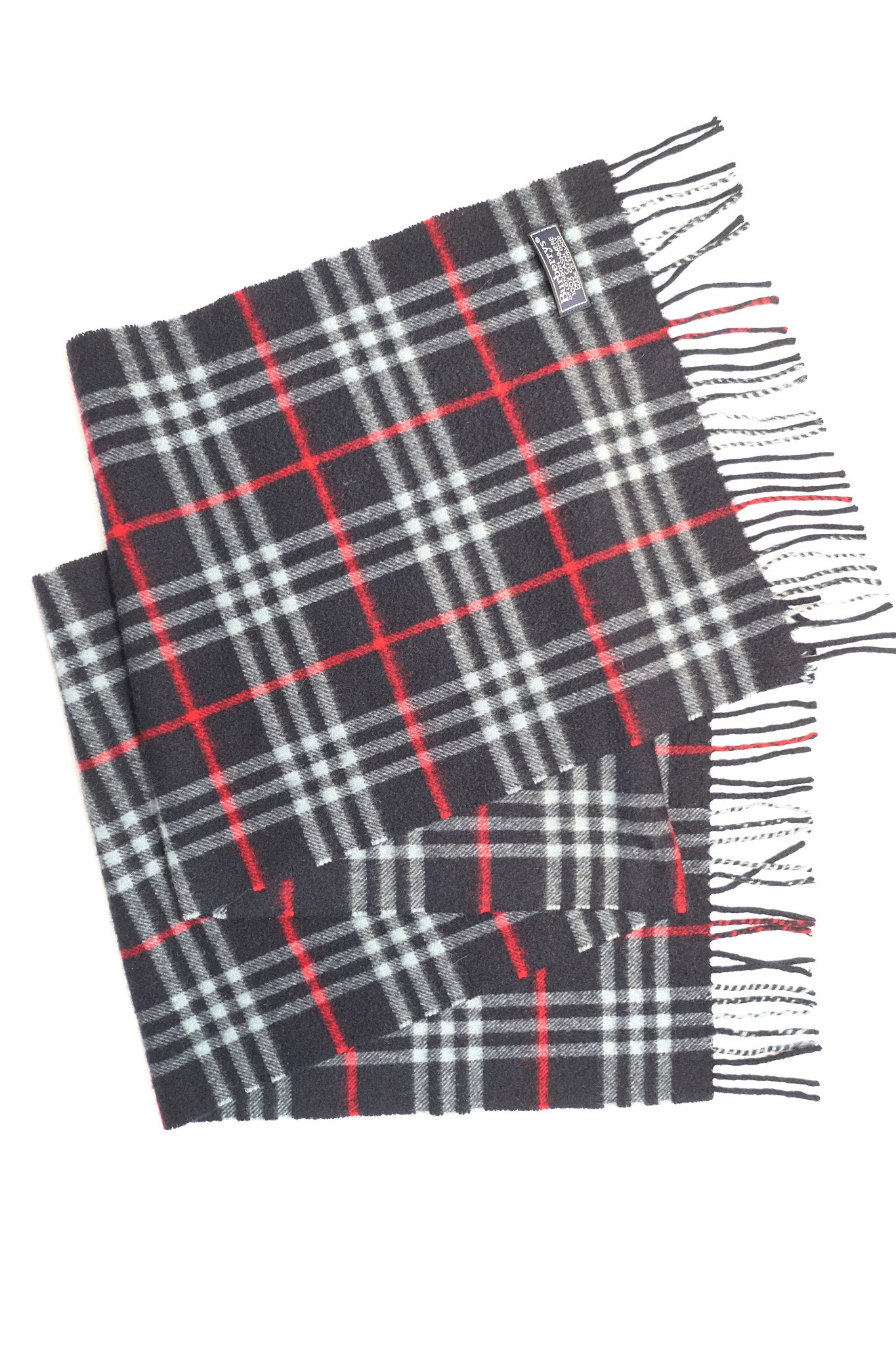 Burberry Navy Tartan Cashmere Scarf