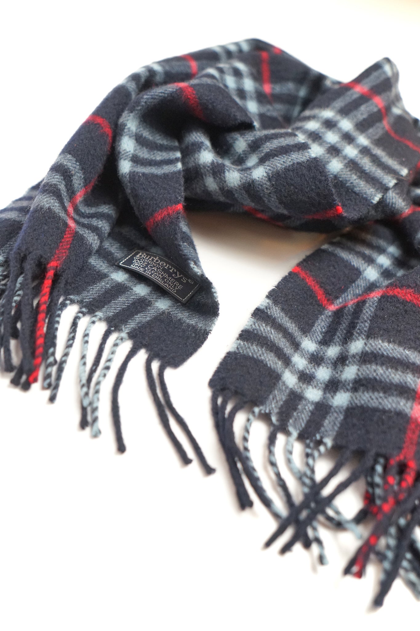 Burberry Navy Tartan Cashmere Scarf