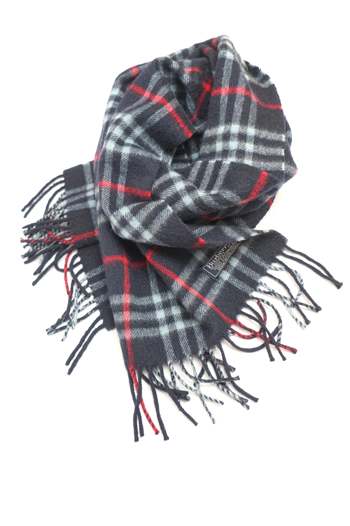 Burberry Navy Tartan Cashmere Scarf