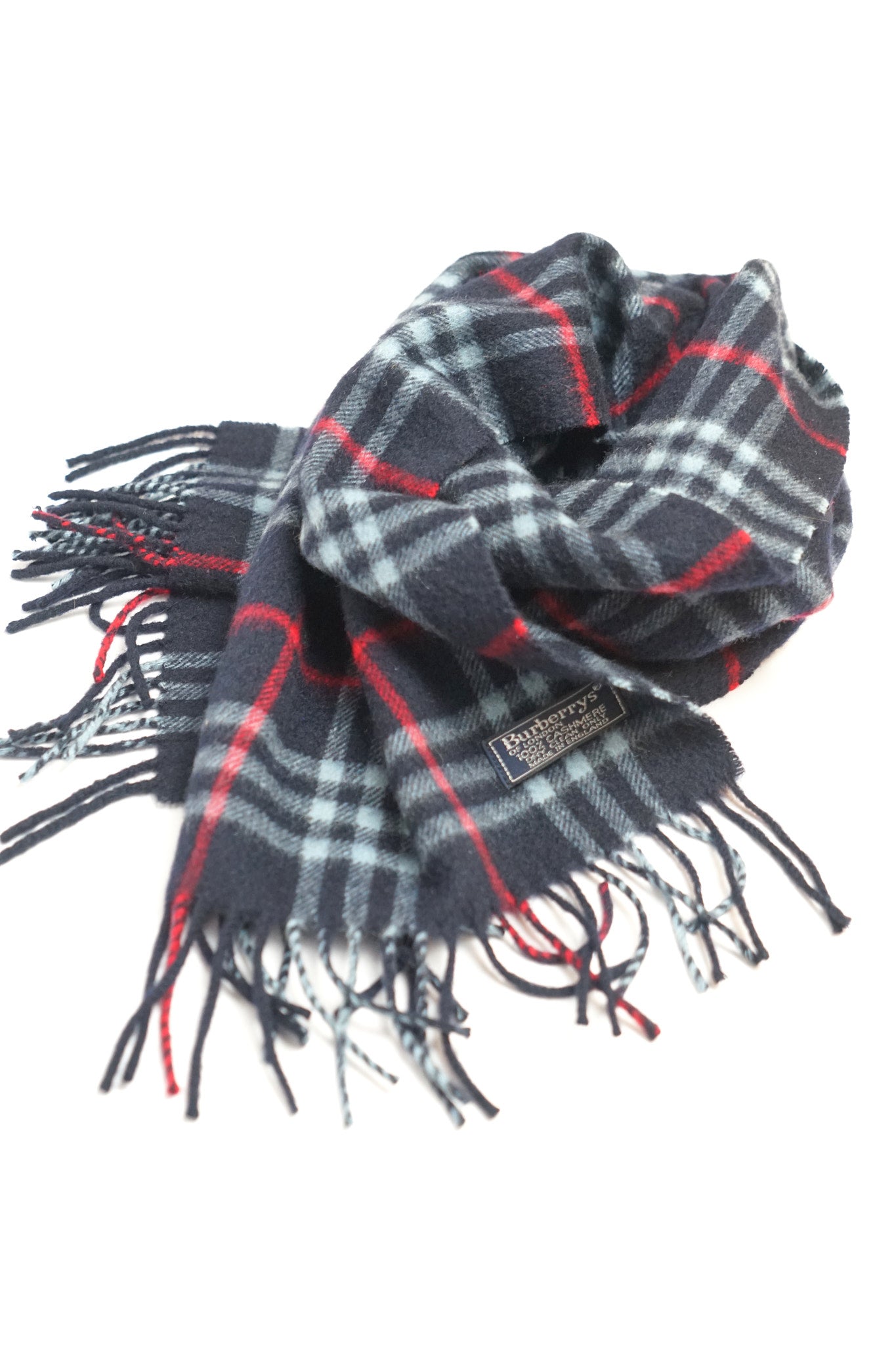 Burberry Navy Tartan Cashmere Scarf