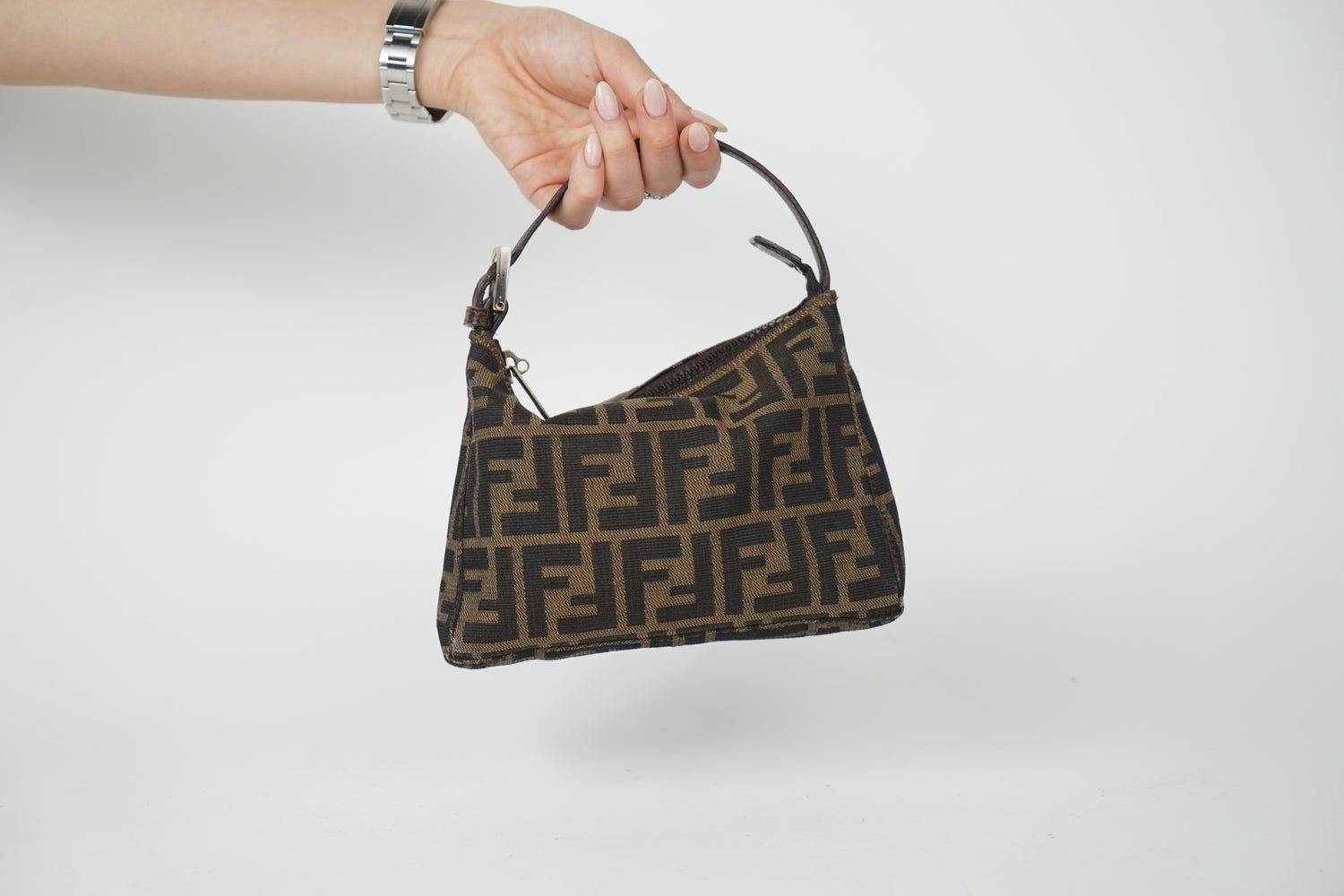 Vintage Fendi Brown Zucca Print Canvas Mini Pochette