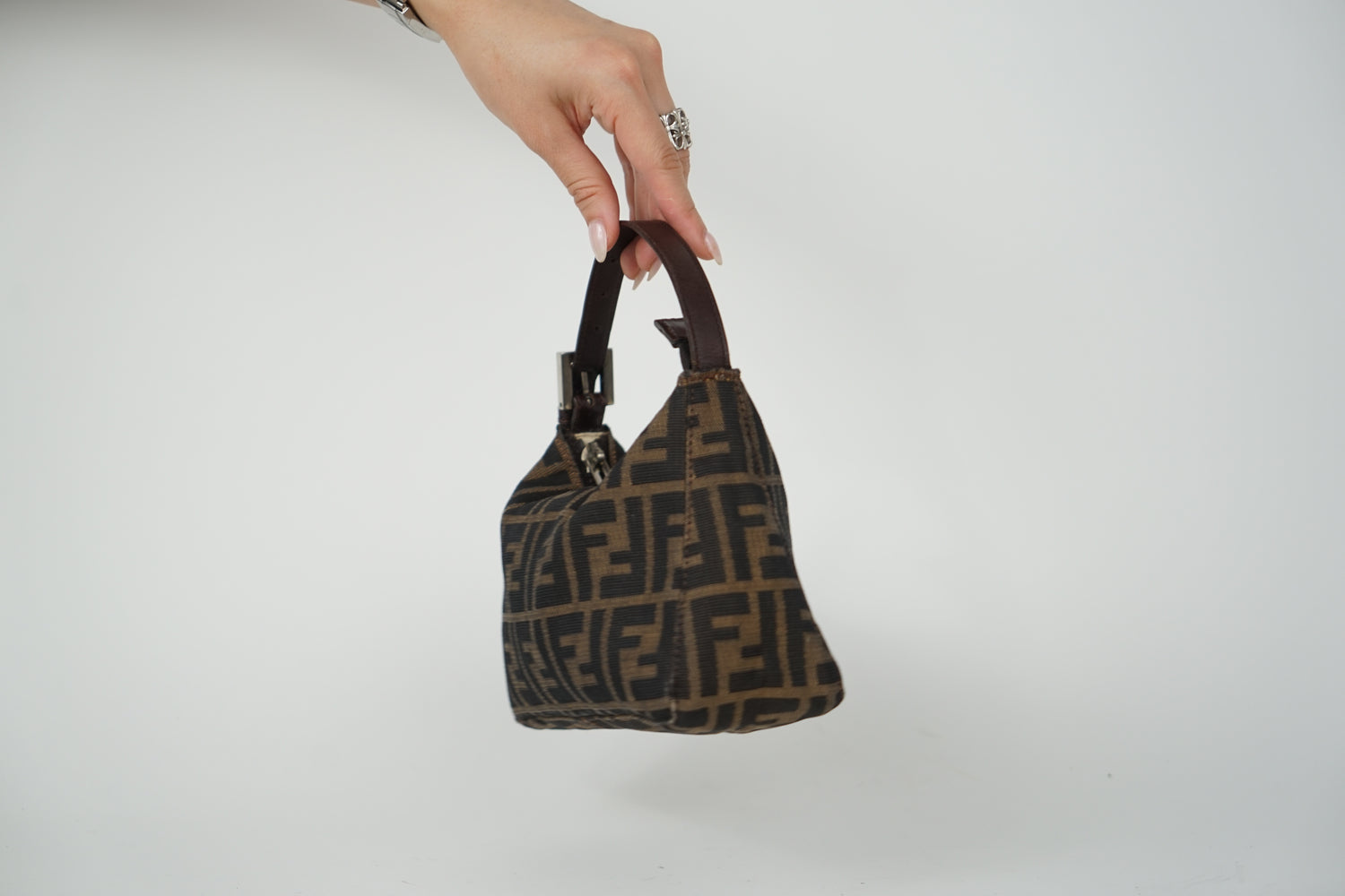 Vintage Fendi Brown Zucca Print Canvas Mini Pochette