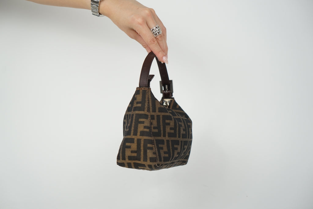 Vintage Fendi Brown Zucca Print Canvas Mini Pochette