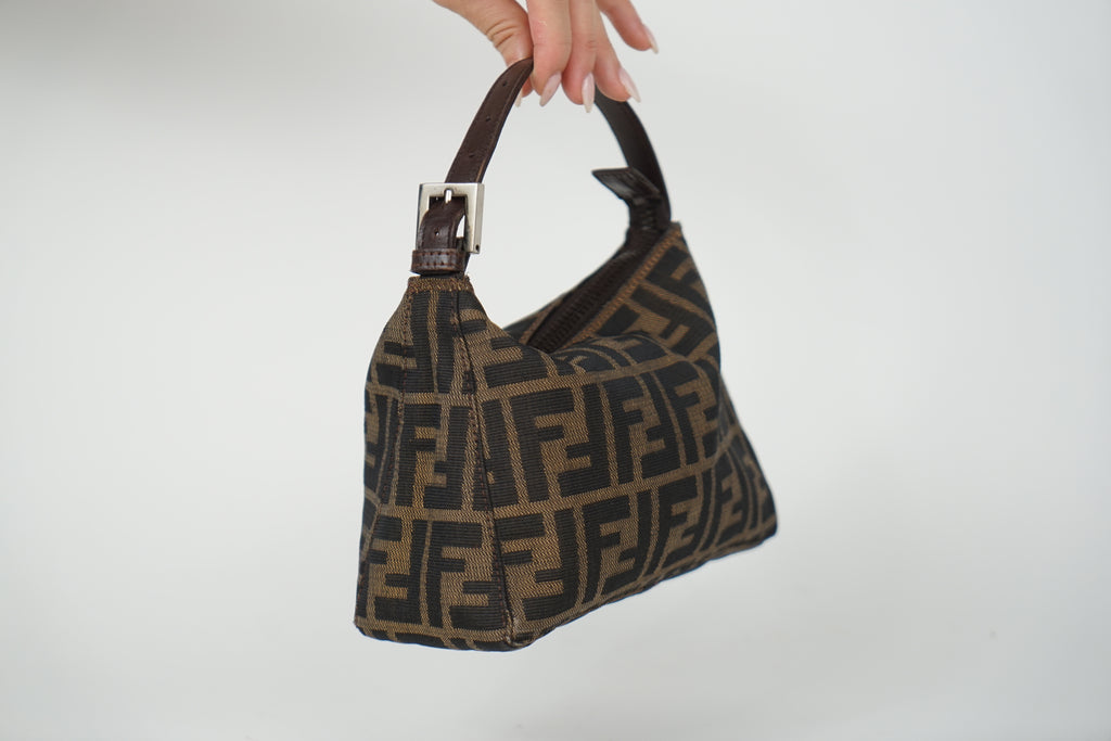 Vintage Fendi Brown Zucca Print Canvas Mini Pochette