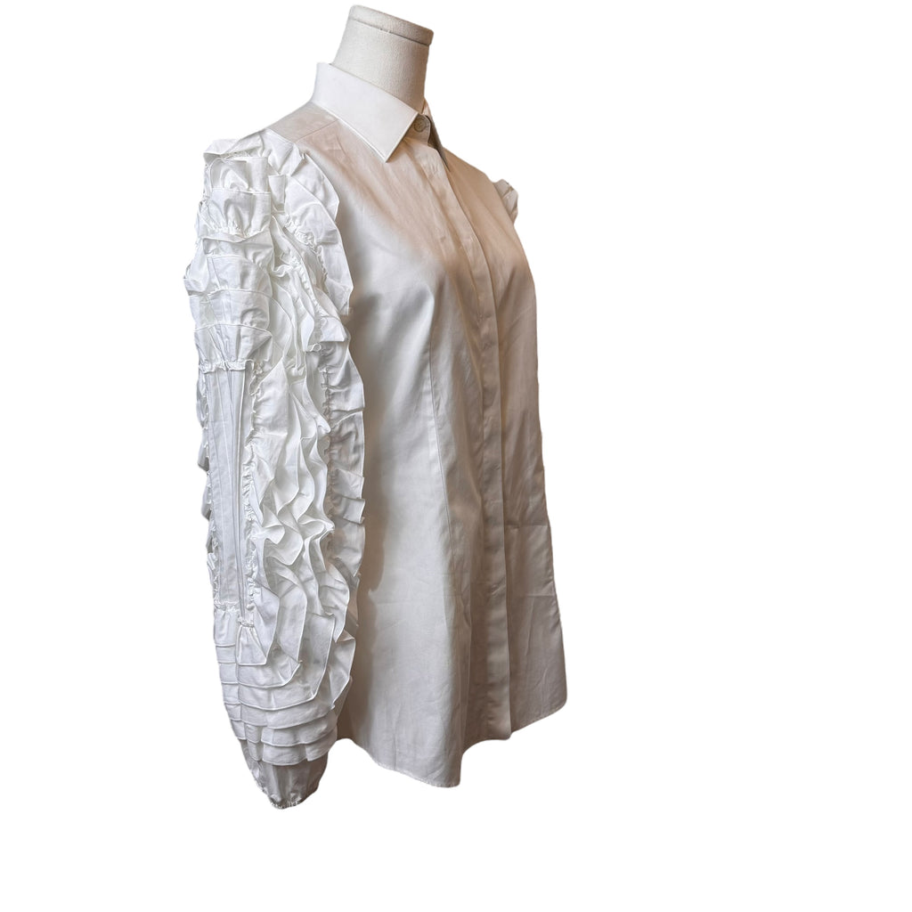 Dolce & Gabbana White Ruffle Long Sleeve Blouse