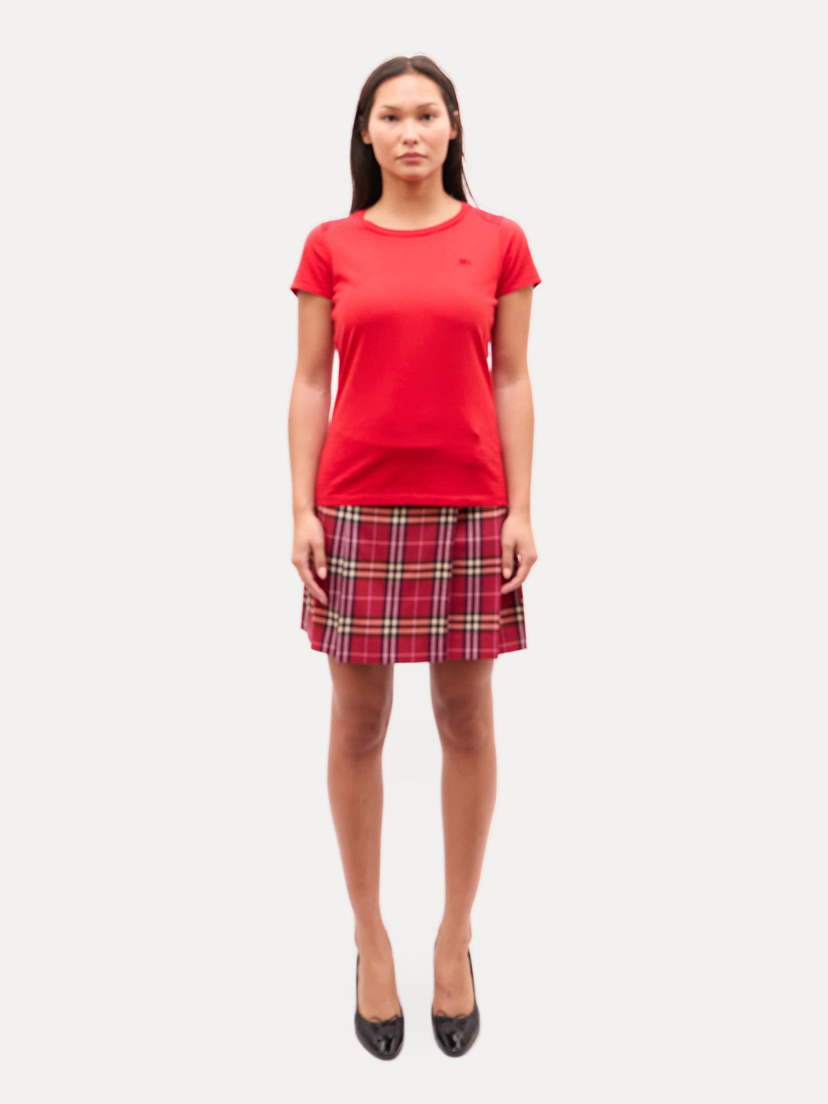 Burberry Red Logo Nova Check Sleeve Top