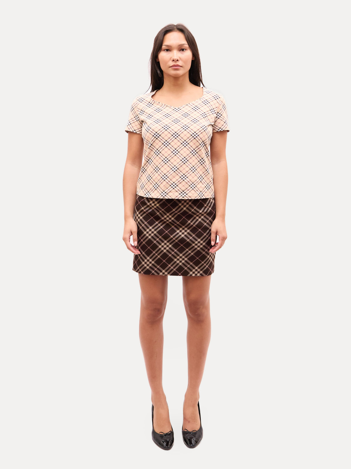 2000s Burberry Brown Plaid Pattern Skirt