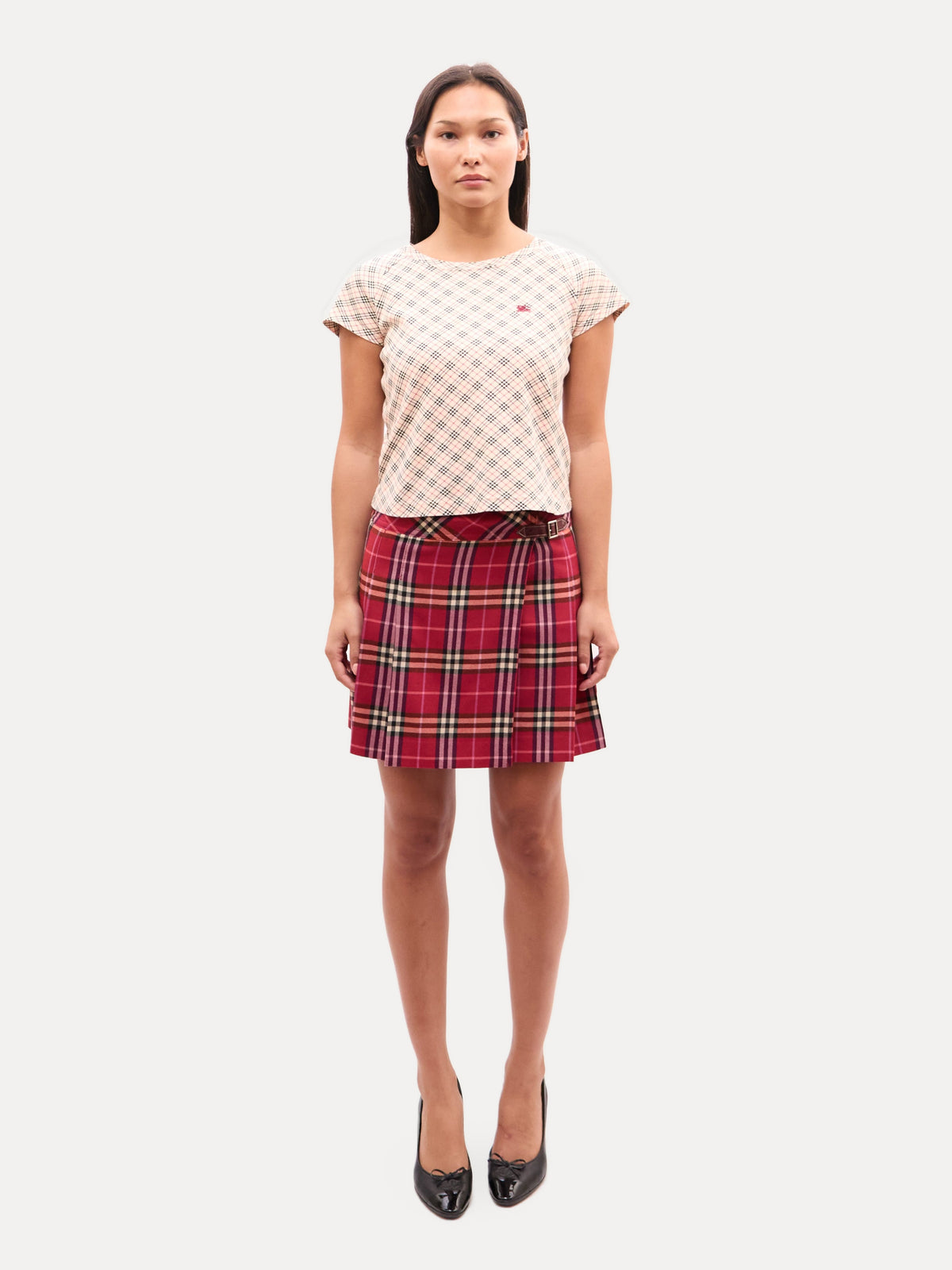 Burberry Beige Nova Check Scoop Neck Top