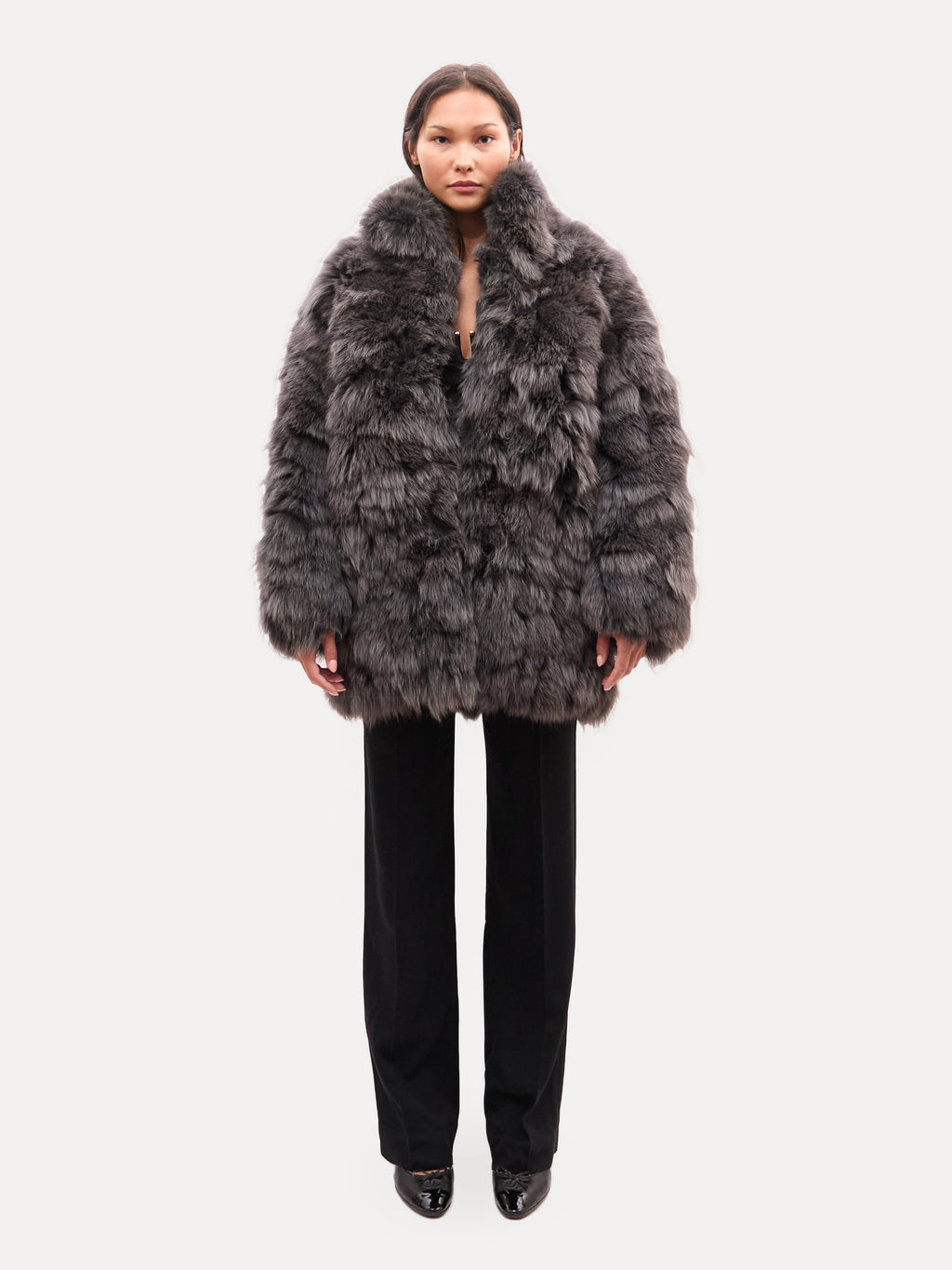 Vintage Gray Oversized Fox Fur Coat