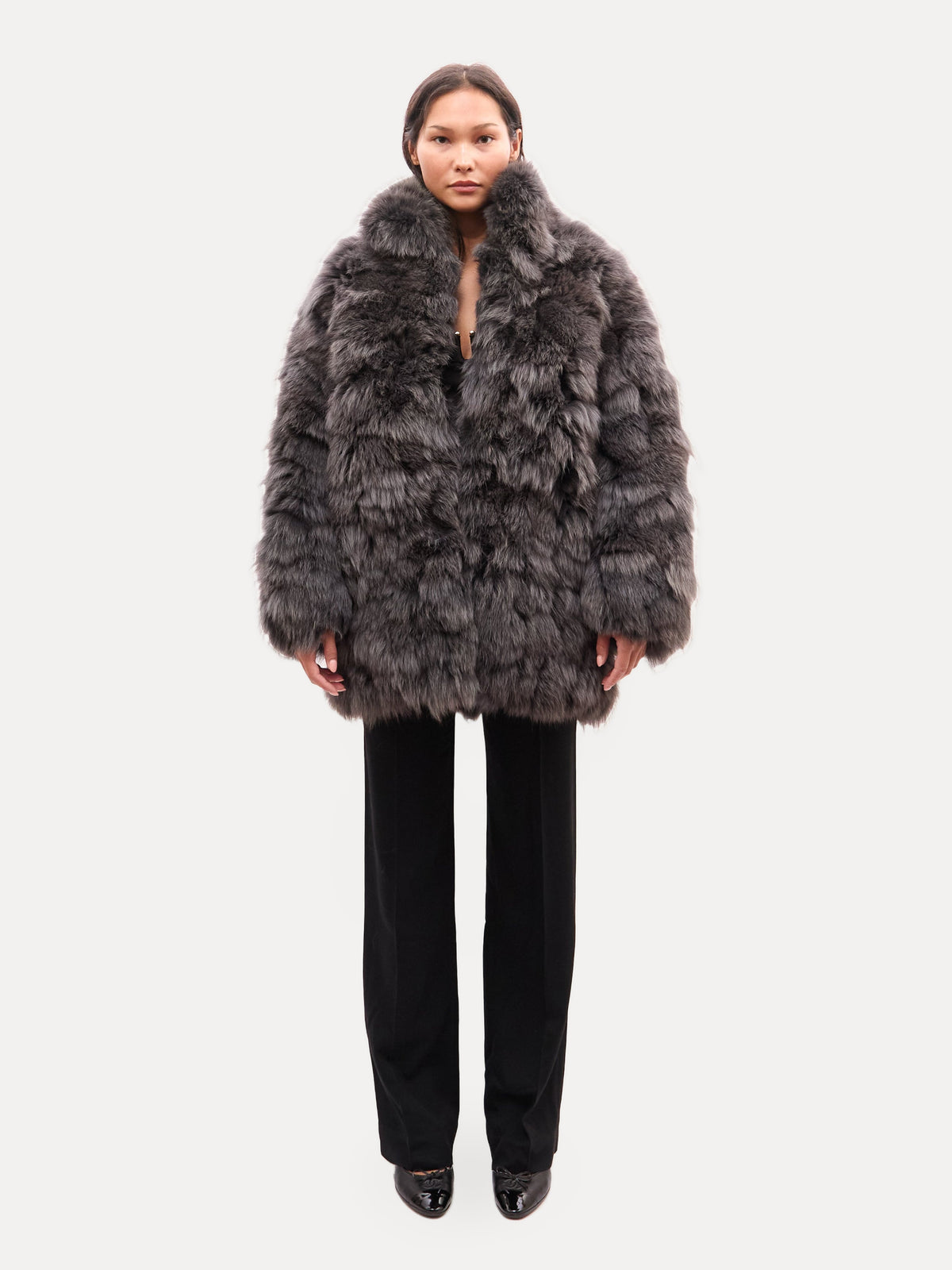 Vintage Gray Oversized Fox Fur Coat