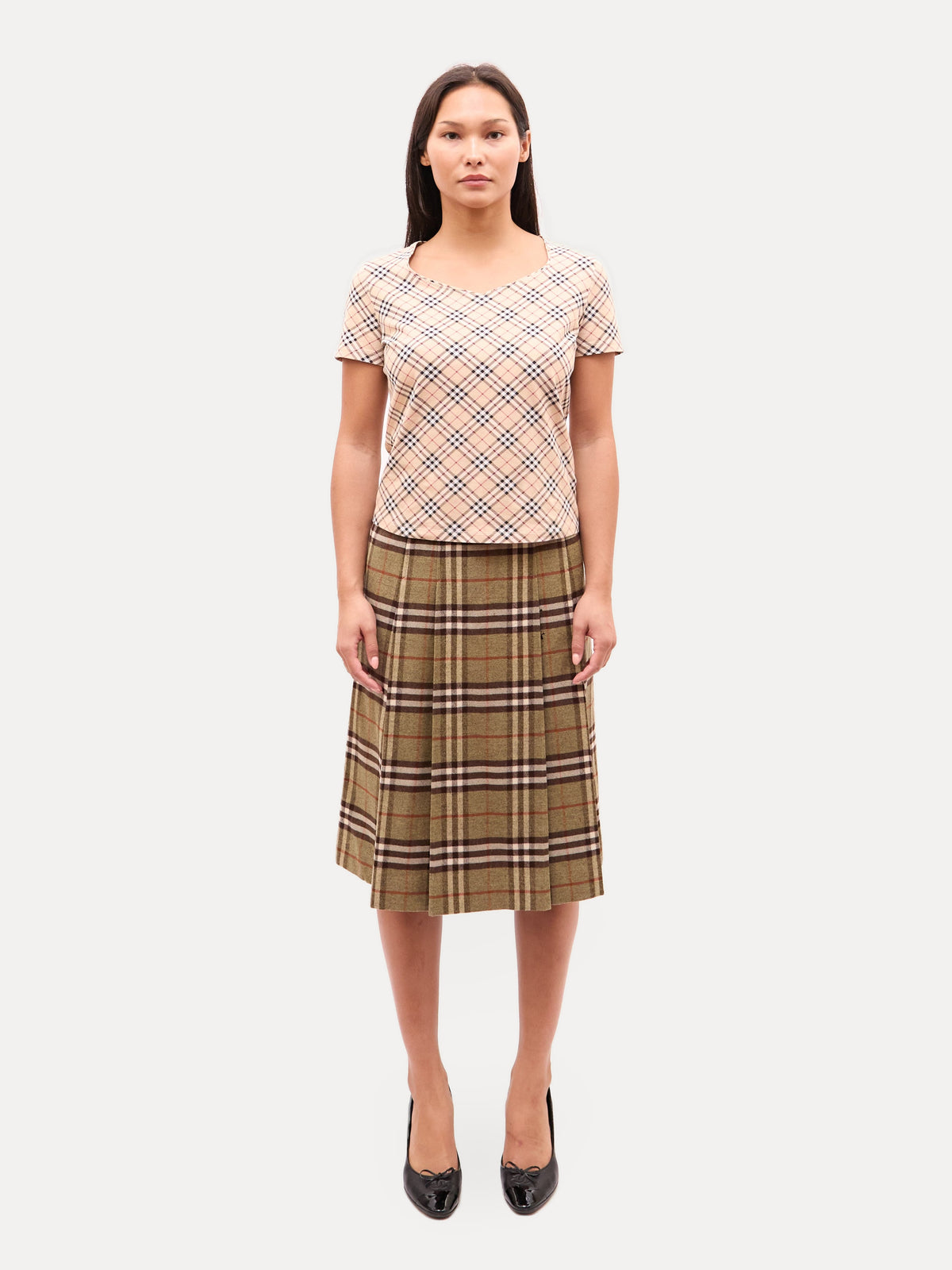 Burberry Tan Nova Check Pleated Skirt