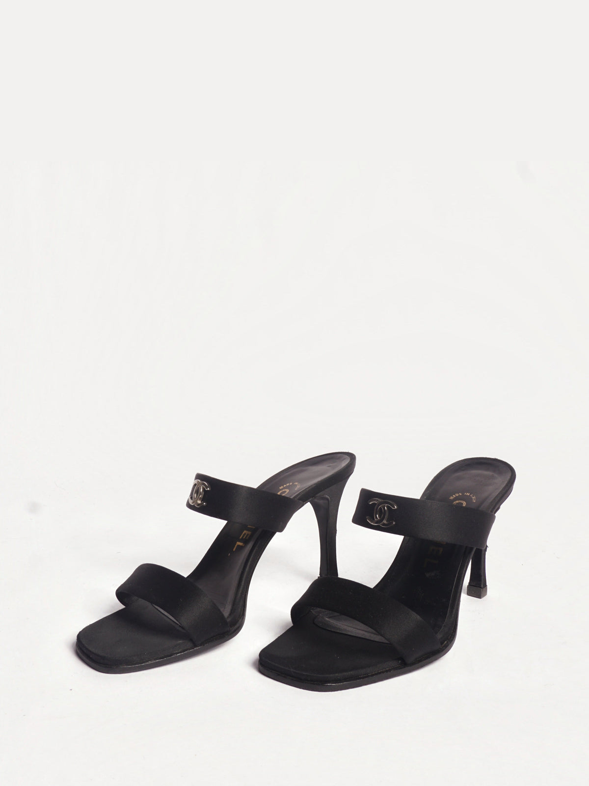 Chanel Black Satin Mules
