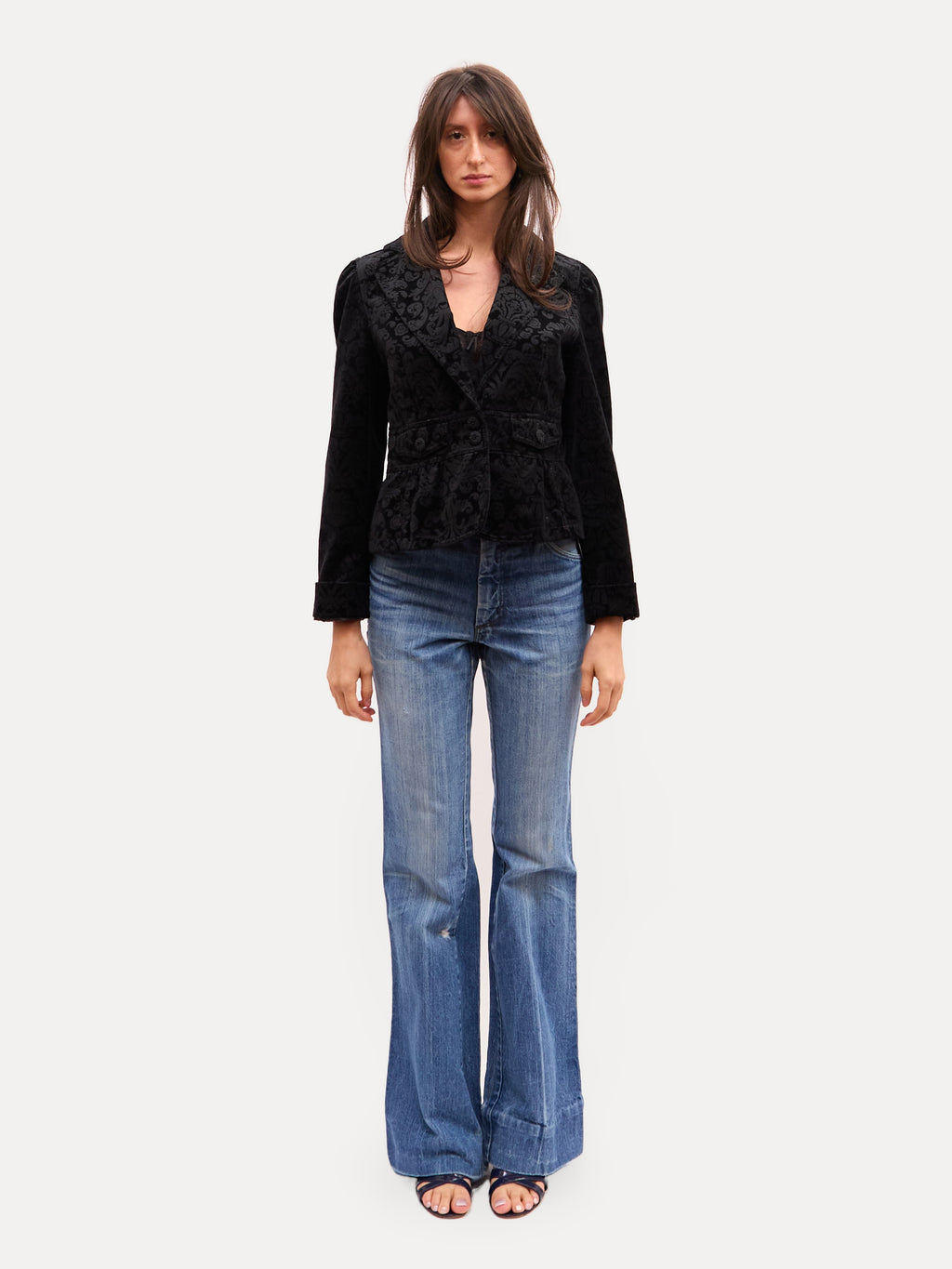 Vintage Black Floral Velvet Burnout Jacket