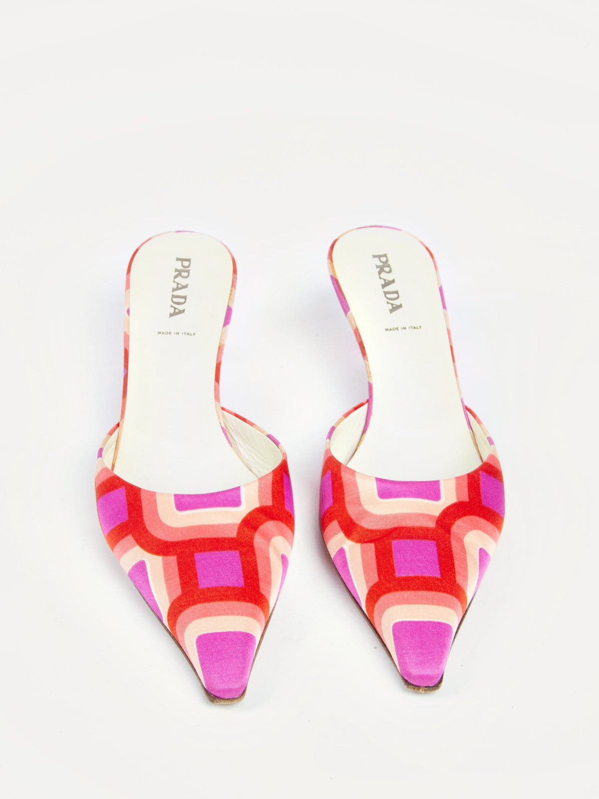 Vintage Prada 2000s Size 39 Geometric Print Pink Mules | Y2K Designer Heels Shoes