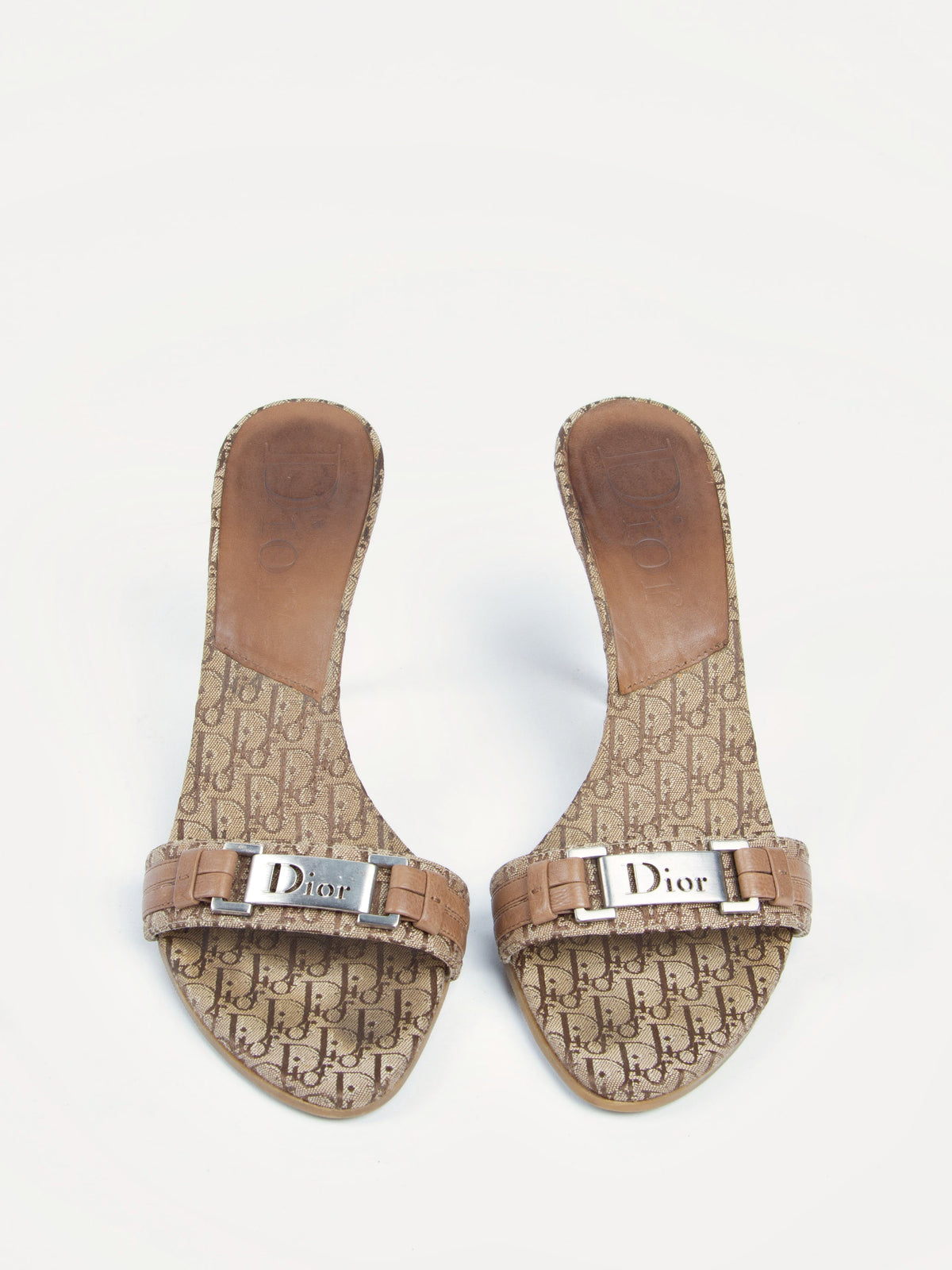Vintage Dior by Galliano 2000s Size 38 Logo Plated Mules | Y2K Designer Heels Shoes