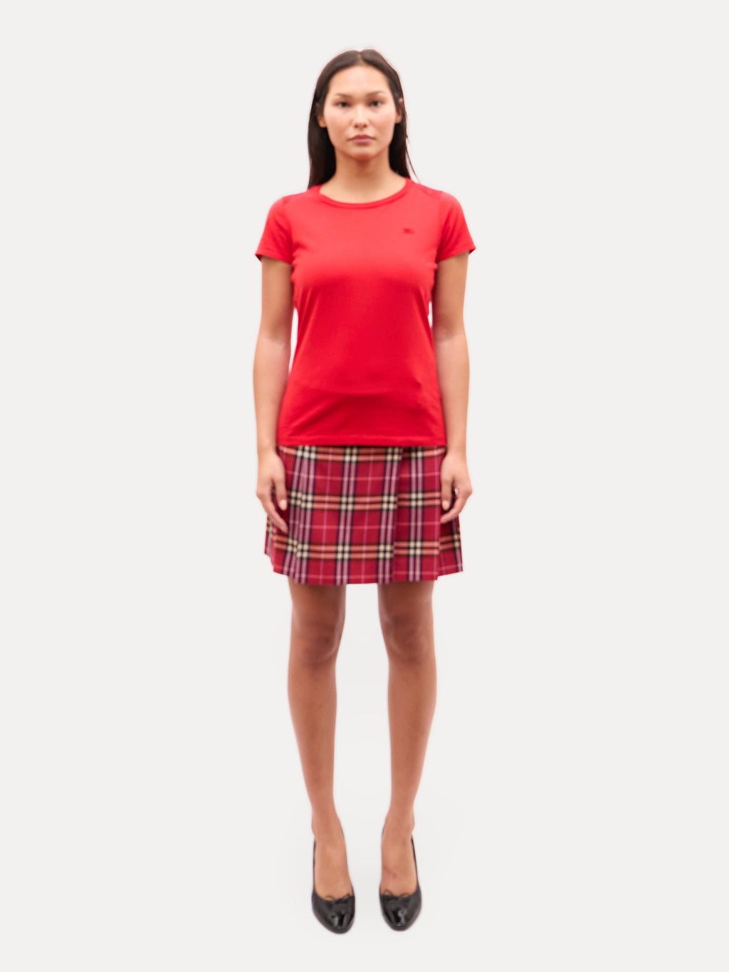 Burberry Red Logo Nova Check Sleeve Top