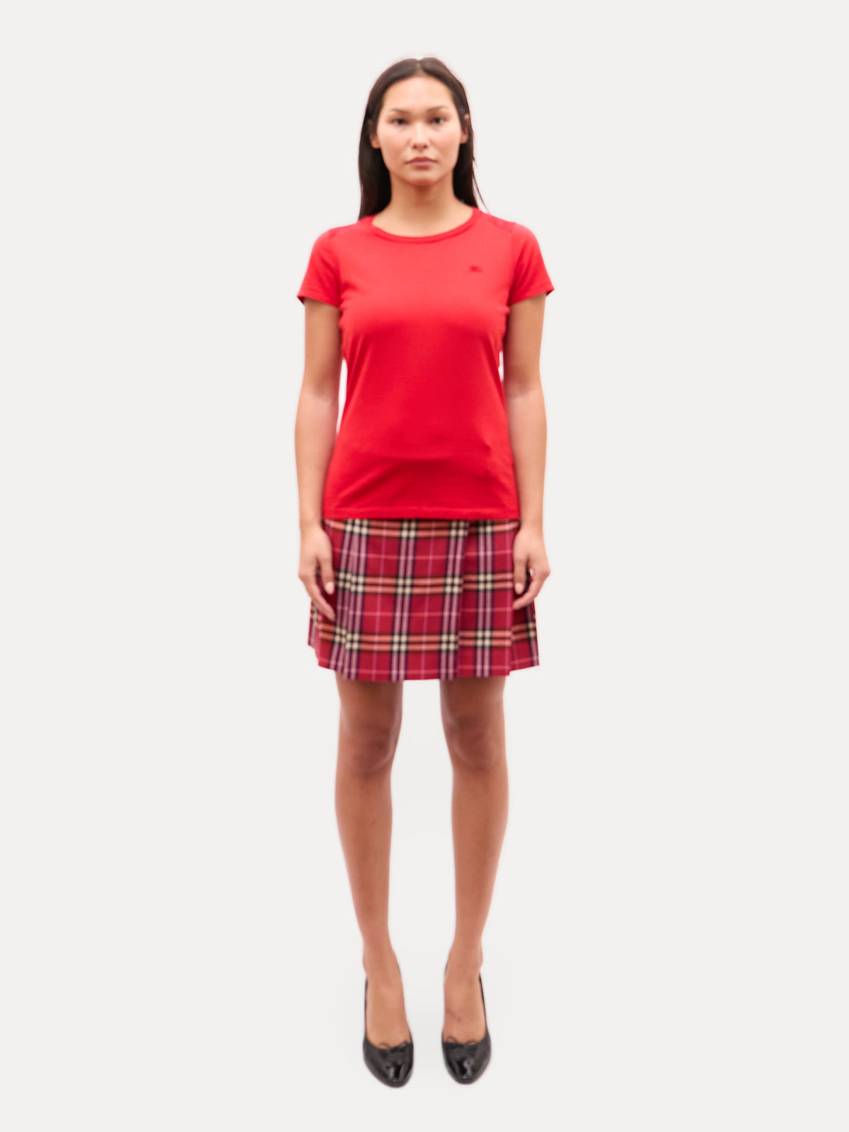 Burberry Red Logo Nova Check Sleeve Top