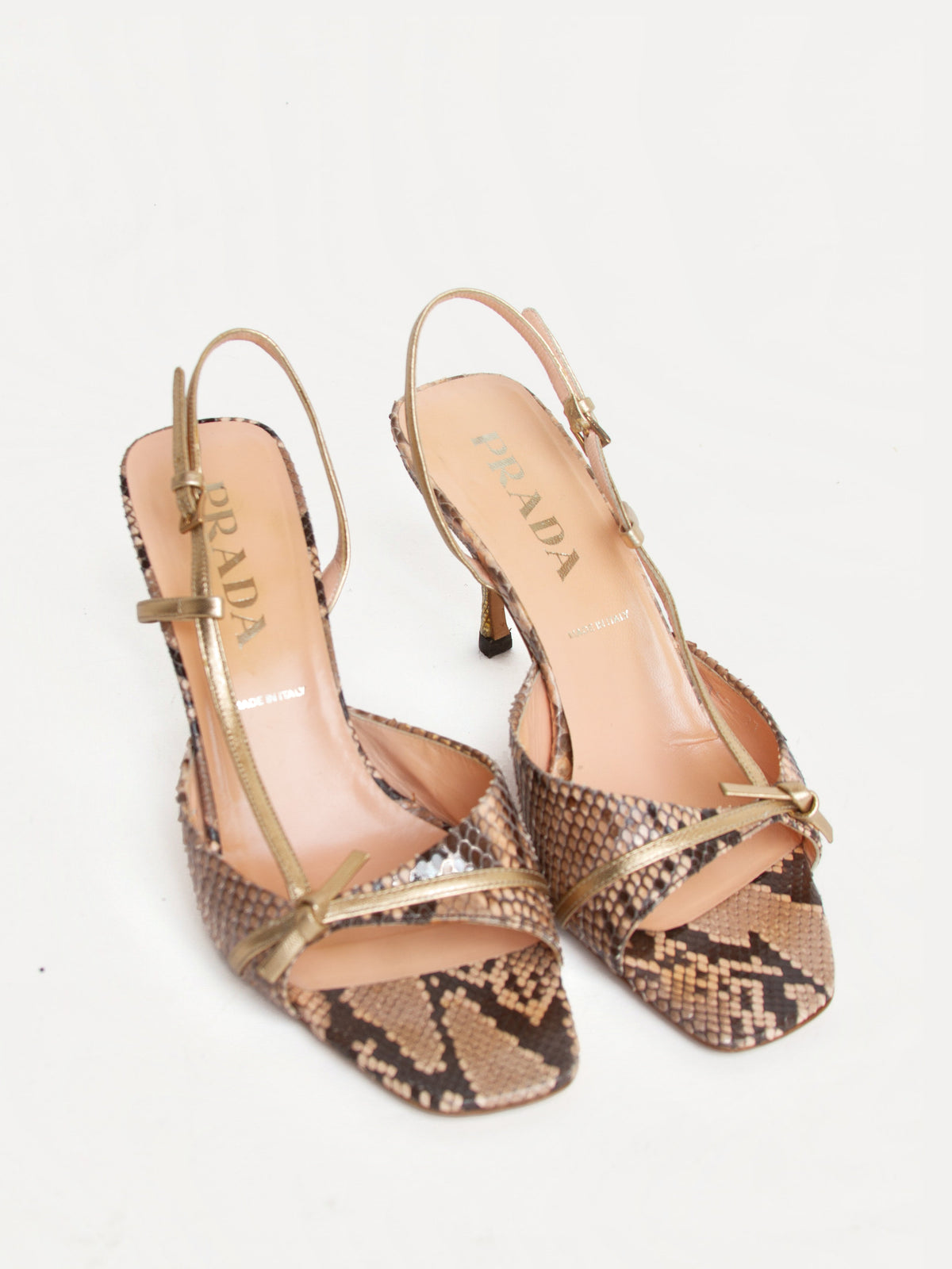 Vintage 2000s Prada Size 39 Open Toe Snakeskin Heels | Y2K Designer Shoes